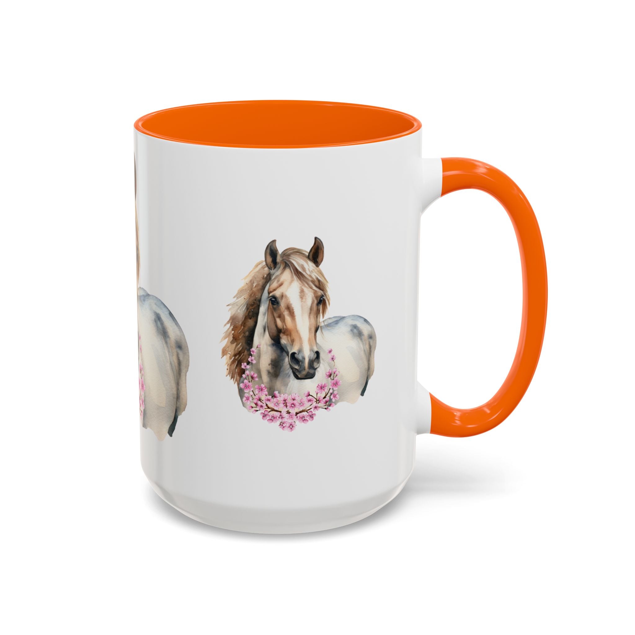 Horse Portrait Accent Coffee Mug — Floral Necklace Rustic Equestrian Gift (11/15oz)