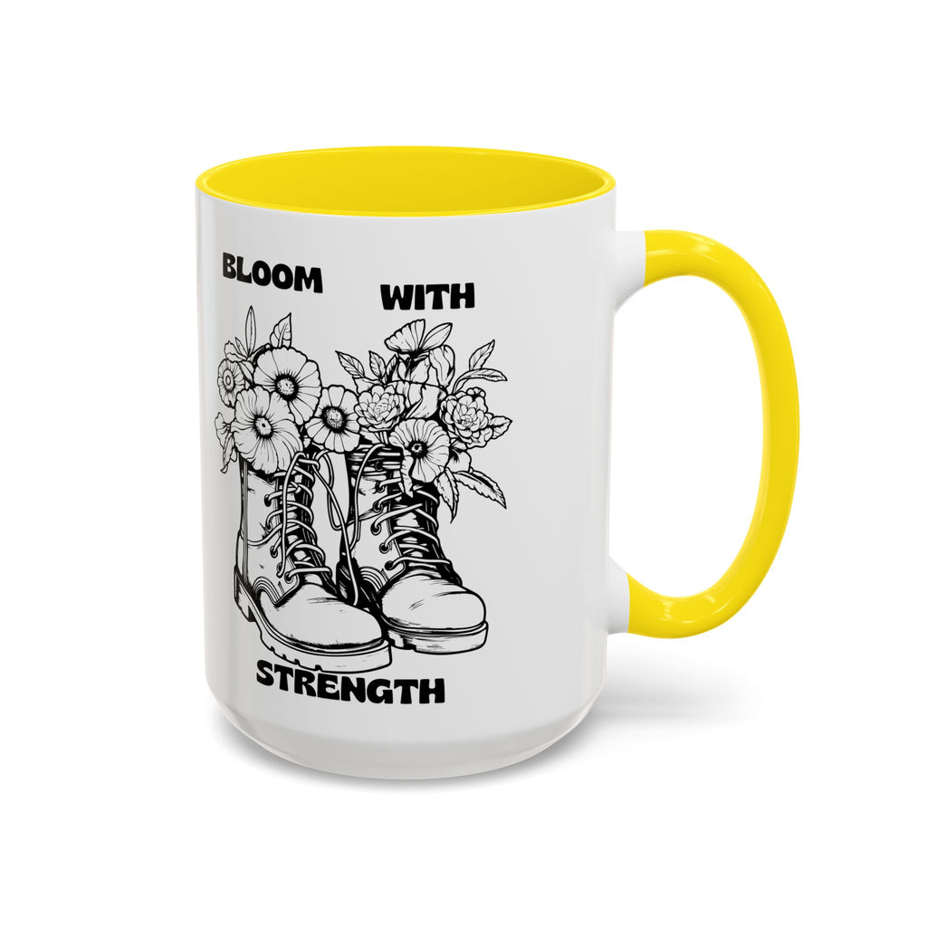 Bloom With Strength Coffee Mug — Floral Boots Inspirational Accent Mug (11/15oz)