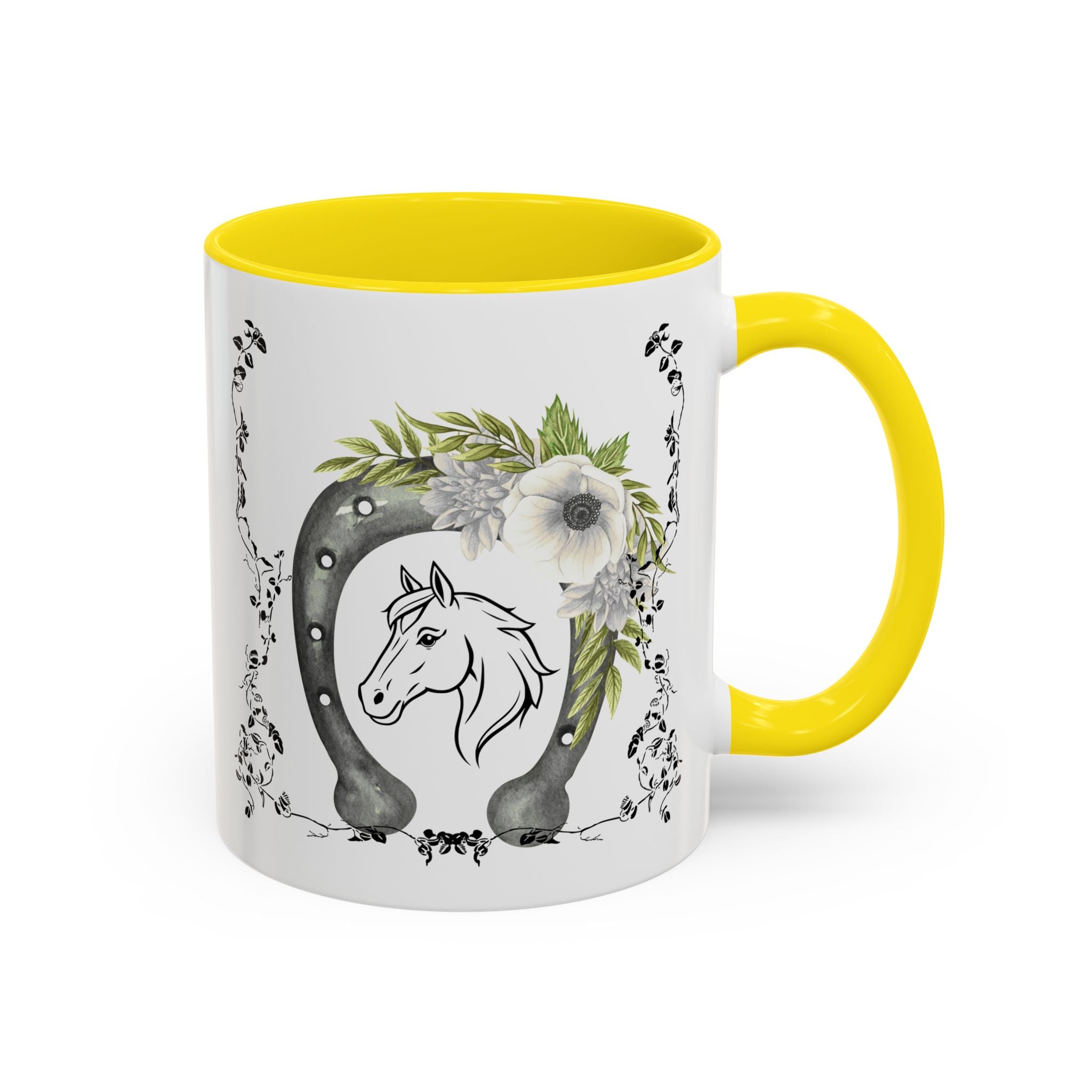 Personalized Floral Horseshoe Mug - Unique Gift for Horse Lovers, Cowgirl Theme, Farmhouse Decor, Wedding Favors, Custom Name Mug