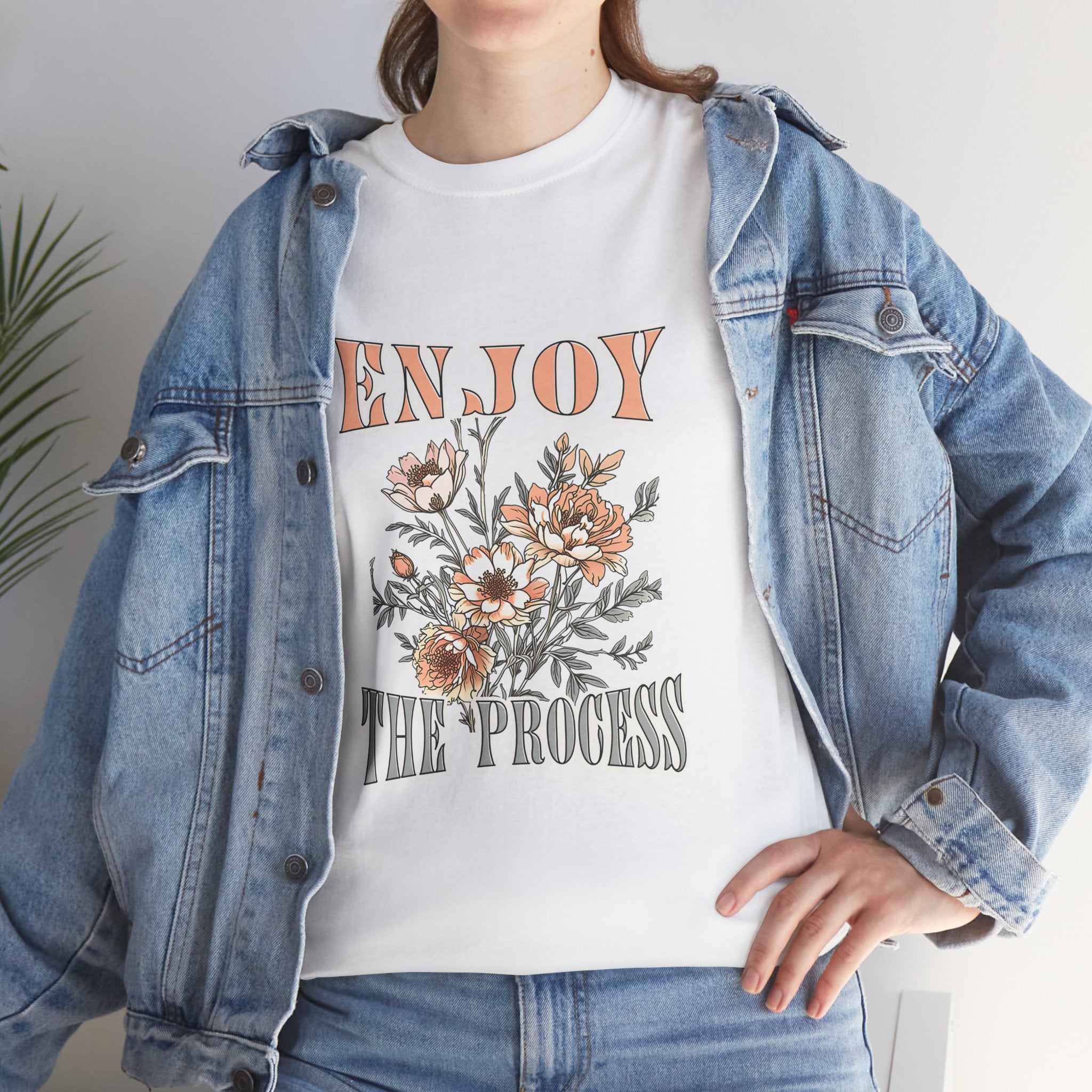 Unisex Heavy Cotton Tee - Enjoy the Process Floral Shirt, Gifts for Her, Motivational Tee, Casual Wear, Nature Lovers T-Shirt