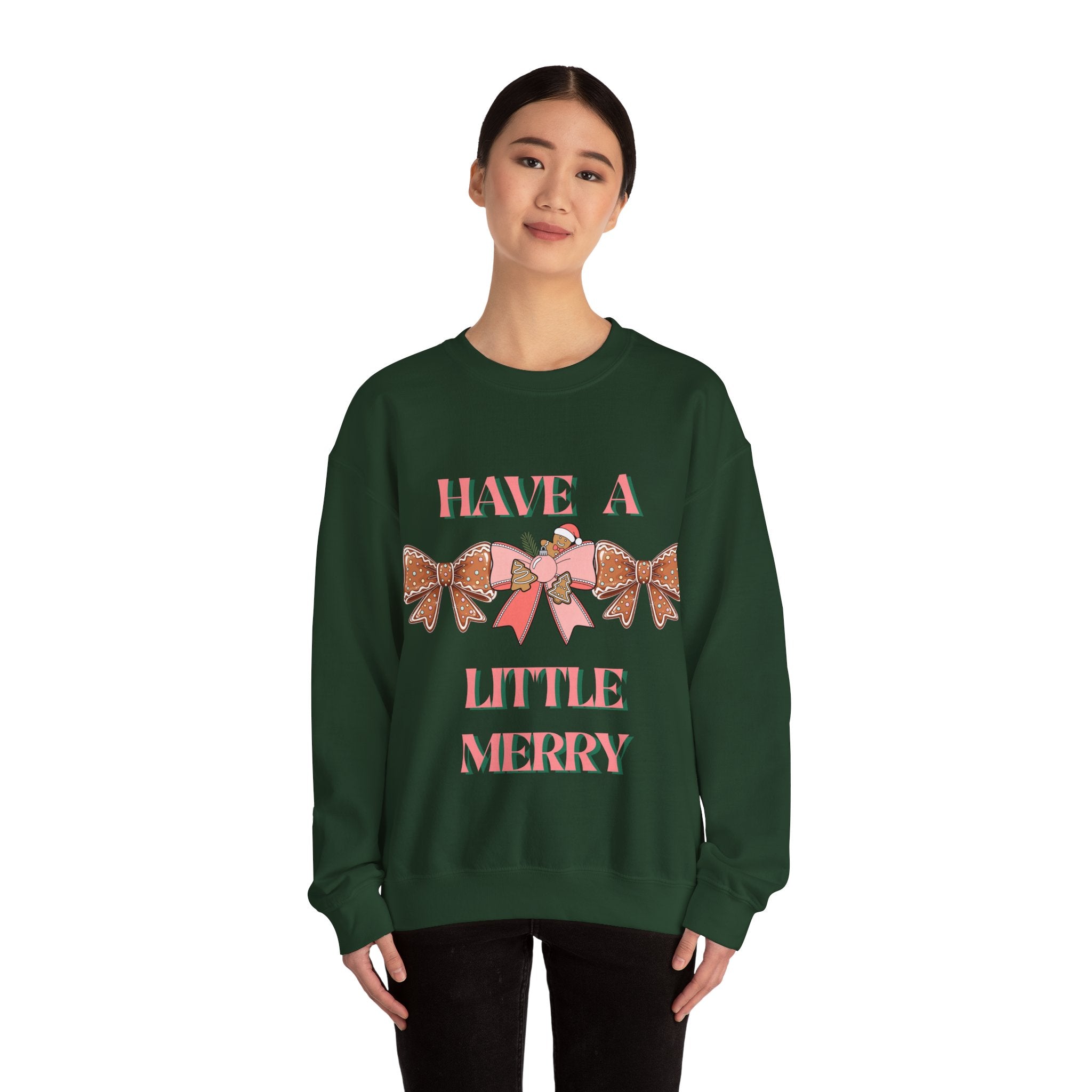 Have a Little Merry Crewneck Sweatshirt — Pink Holiday Bow Christmas Sweater
