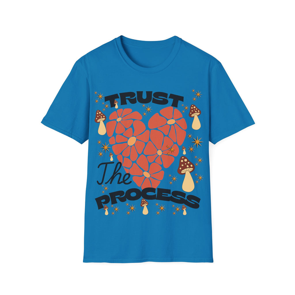 Trust The Process Heart T-Shirt — Positive Motivation Tee with Mushroom & Mosaic Heart Design