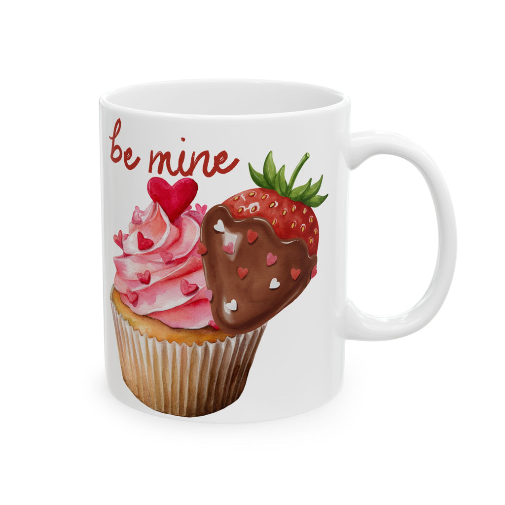 Valentine’s Dessert Mug – 'Be My Sweet' Chocolate-Covered Strawberry & Cupcake Ceramic Coffee Mug