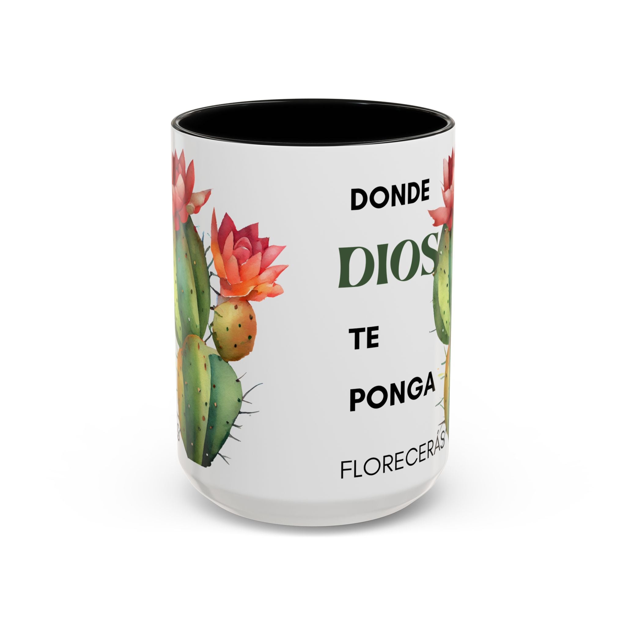 Cactus Floral Accent Coffee Mug – ‘Donde Dios Te Ponga Florecerás’ Spanish Inspirational Mug