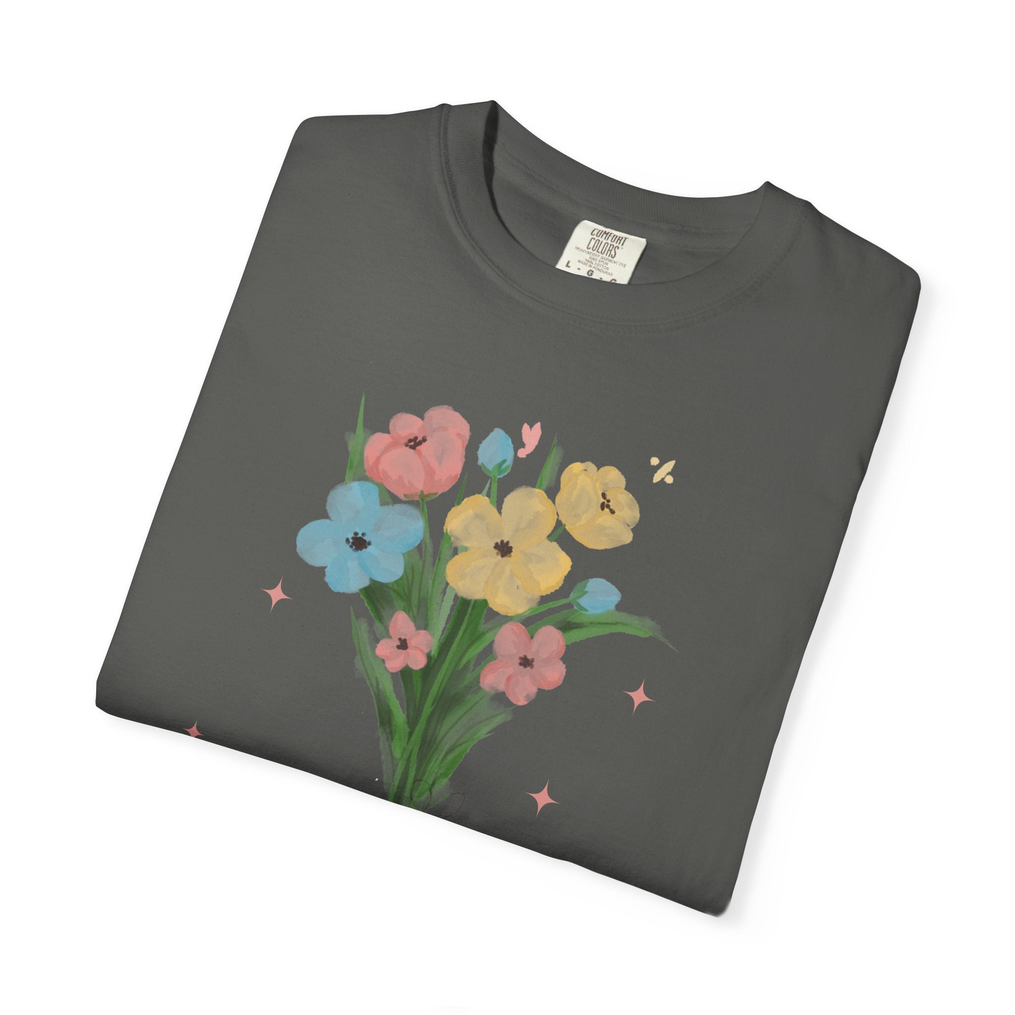 Flower Bouquet Unisex Garment-Dyed T-shirt, Spring Gift, Casual Wear, Floral Tee, Mother's Day Top, Gardening Shirt