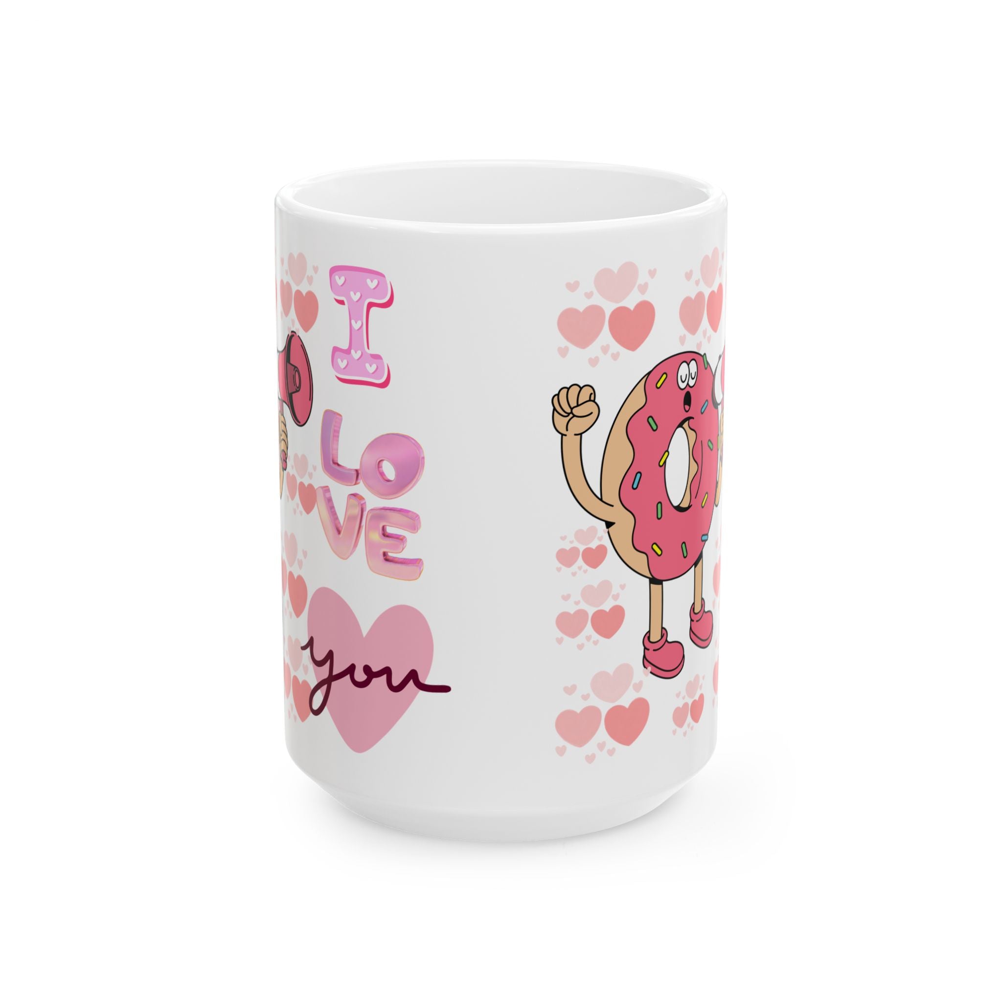 I Donut Love You Ceramic Mug — Cute Pink Donut Valentine Coffee Cup (11oz, 15oz)