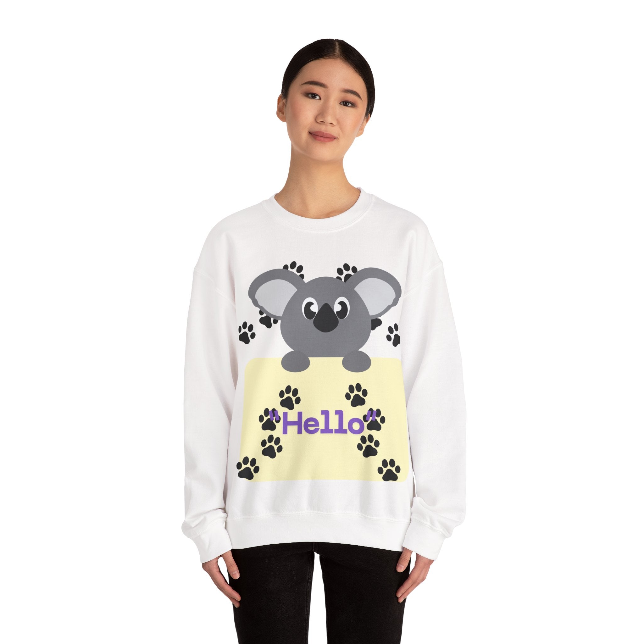 Cute Koala Hello Sweatshirt, Unisex Cozy Crewneck, Pet Lover Gift, Animal Lover Apparel, Fun Casual Wear, Cute Graphic Sweater