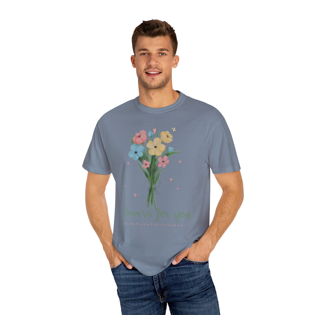 Flower Bouquet Unisex Garment-Dyed T-shirt, Spring Gift, Casual Wear, Floral Tee, Mother's Day Top, Gardening Shirt
