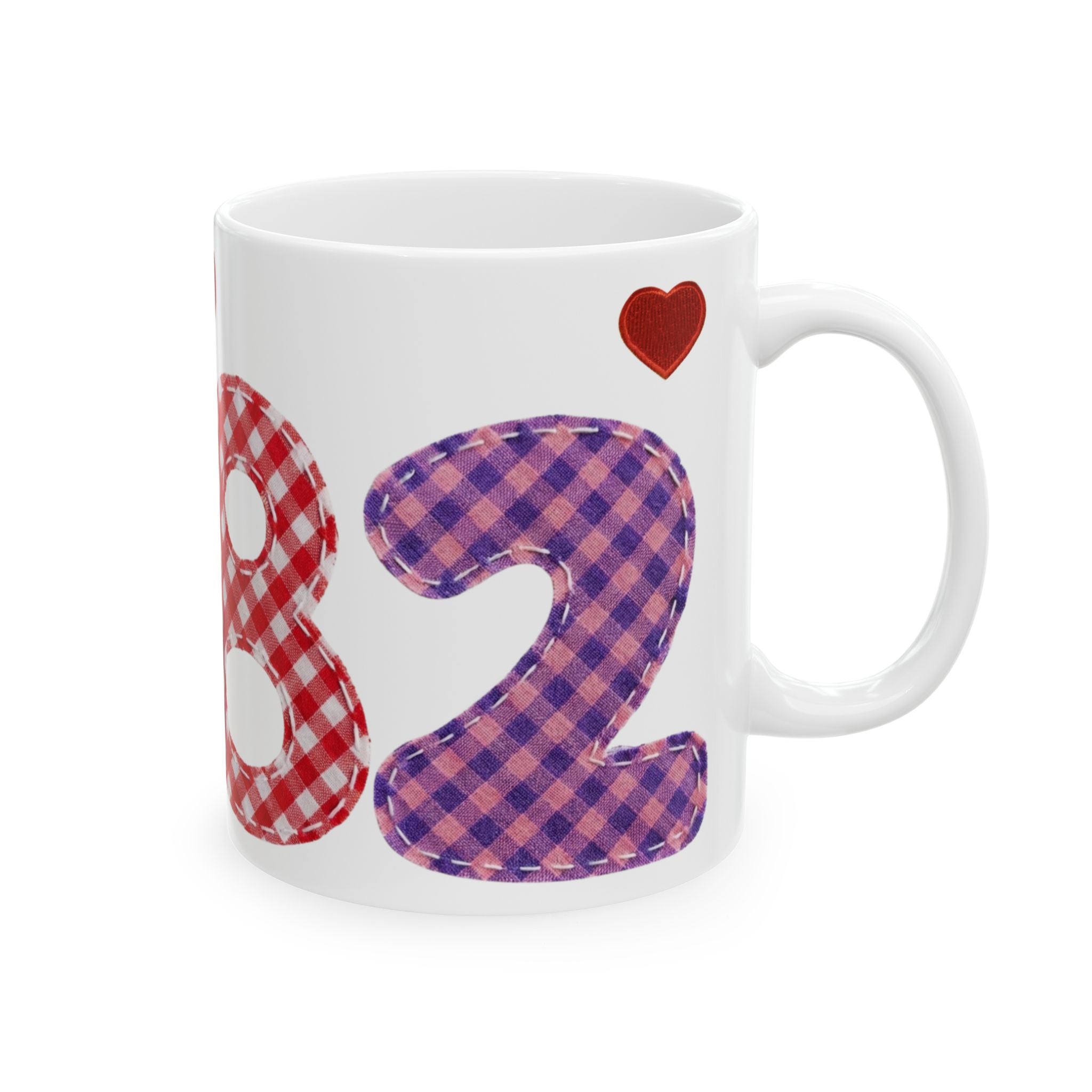 Patterned Number Heart Mug — Customizable Anniversary, Birthday or Year Coffee Cup (11oz/15oz)