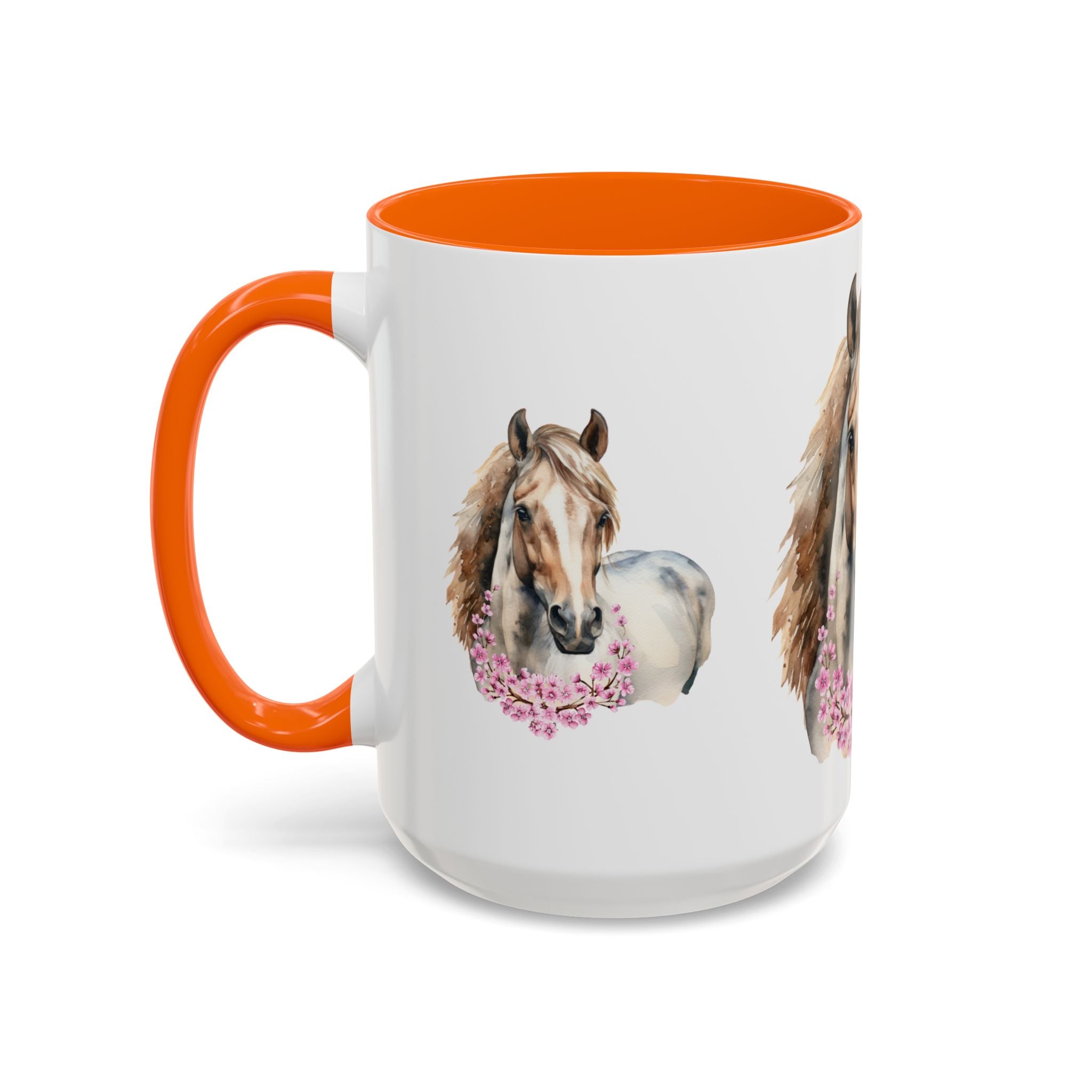 Horse Portrait Accent Coffee Mug — Floral Necklace Rustic Equestrian Gift (11/15oz)
