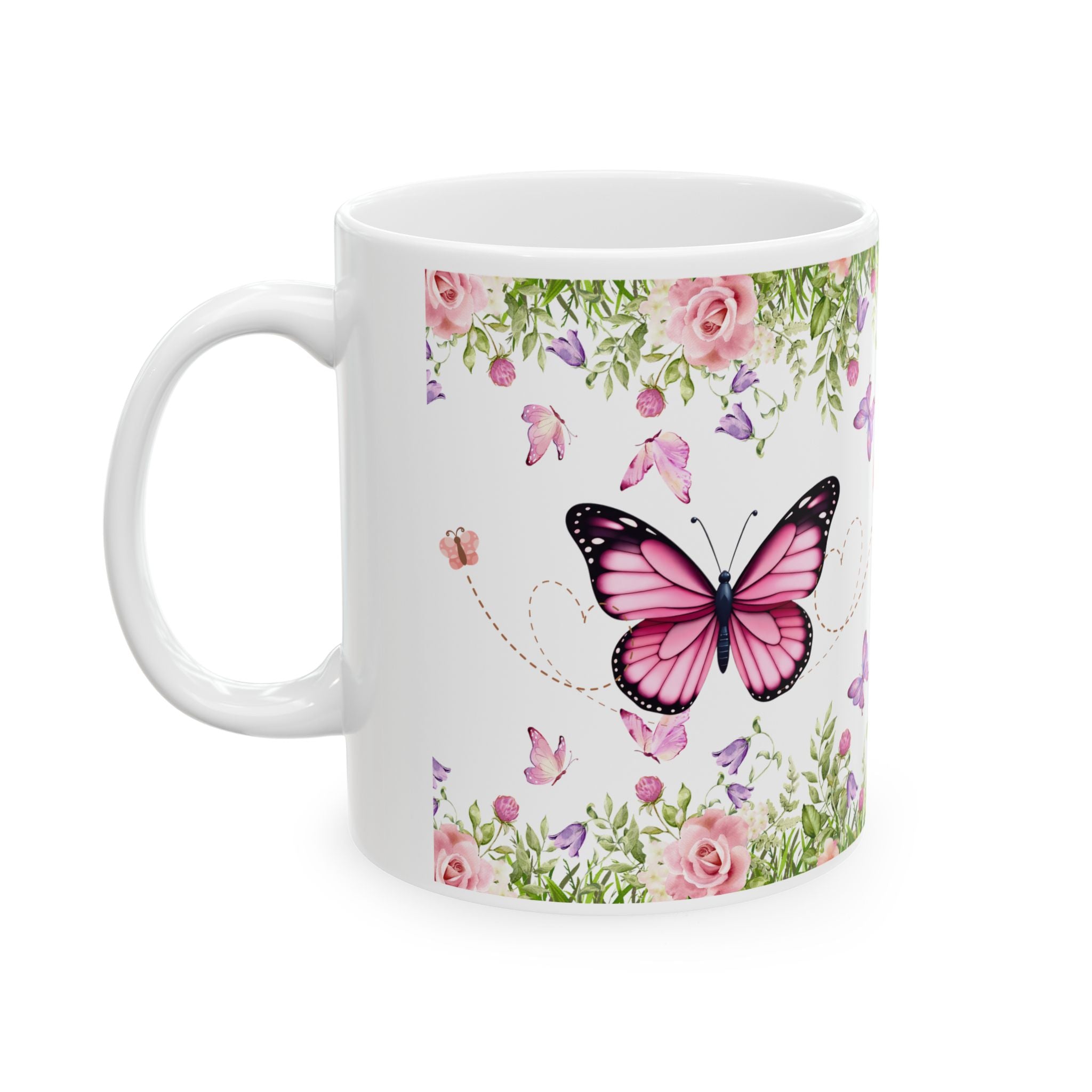 Floral Butterfly Ceramic Mug - Elegant Gift for Nature Lovers, Tea & Coffee Mug, Spring Decor, Birthday Gift, Home & Kitchen