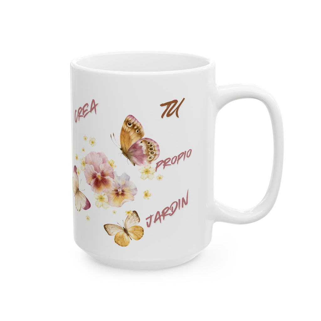 Ceramic Mug - 'Crea Tu Propio Jardín' Floral Butterfly Coffee Cup (11oz & 15oz)