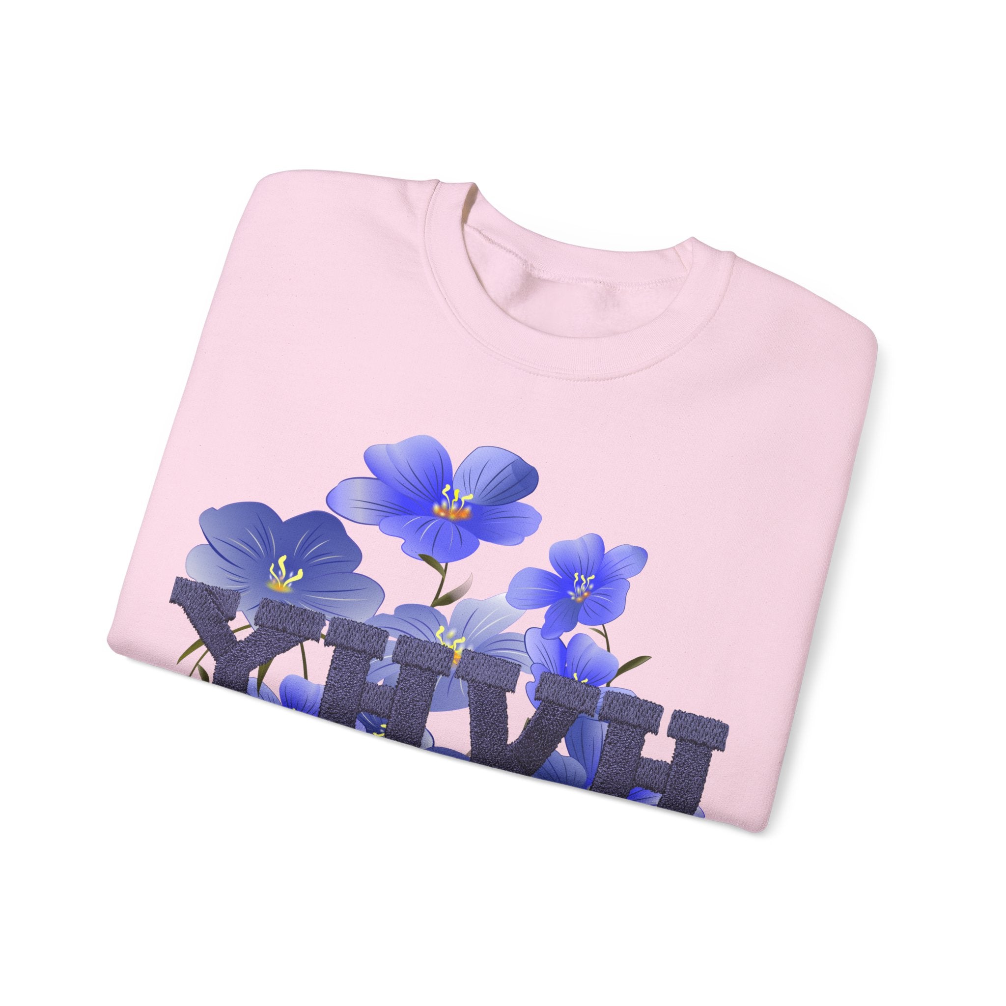 Crewneck Sweatshirt - Blue Violet Floral Graphic with 'KHVH' Lettering