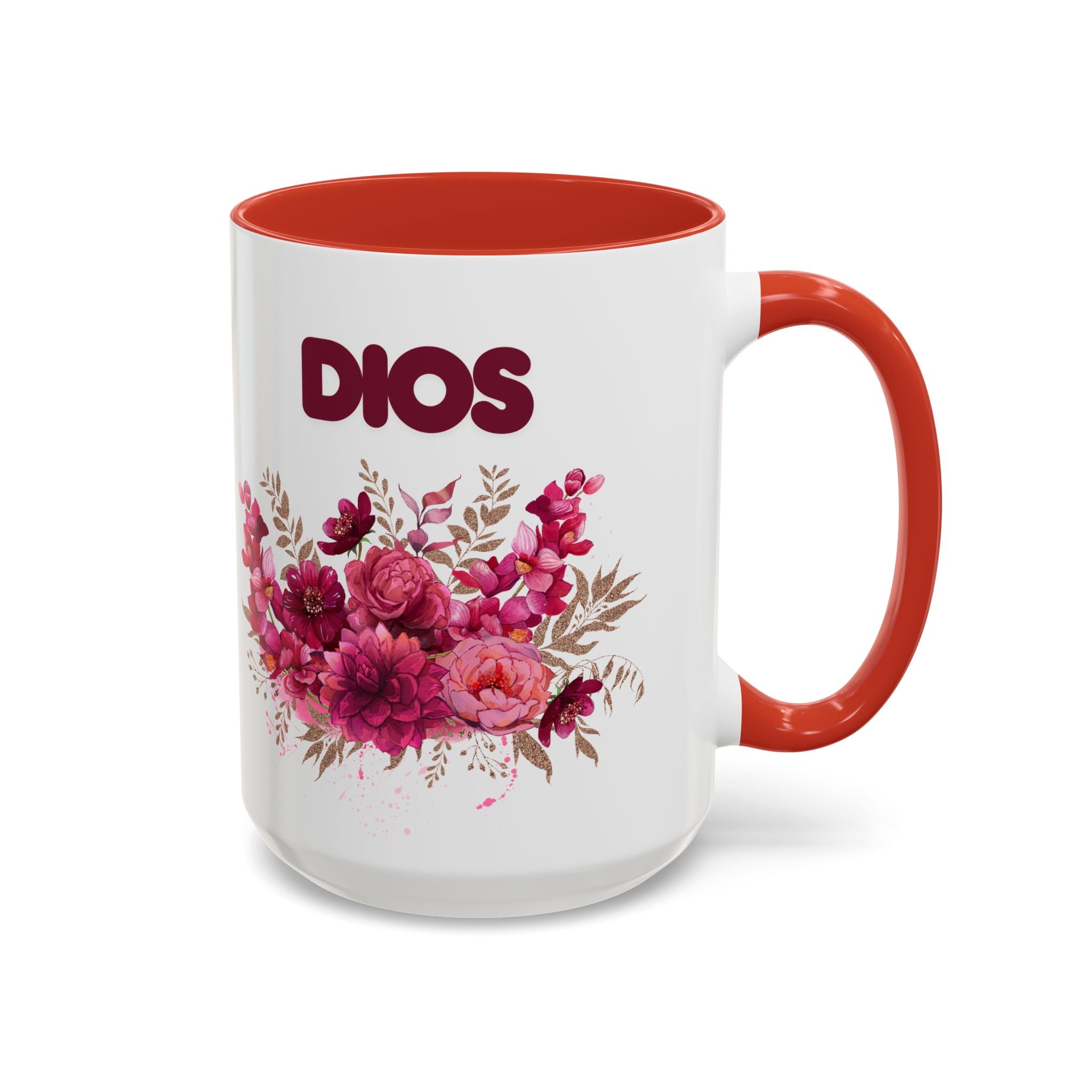 Dios Floral Accent Coffee Mug — 11/15oz Inspirational Christian Tea Cup