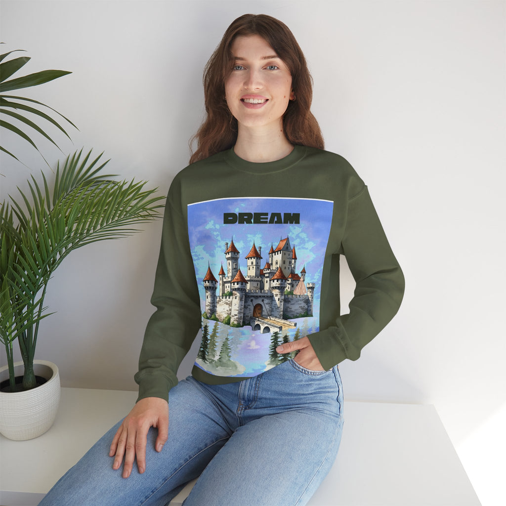 Dreamy Castle Crewneck Sweatshirt, Cozy Graphic Sweatshirt, Unisex Pullover, Pastel Art Apparel, Fantasy Sweatshirt