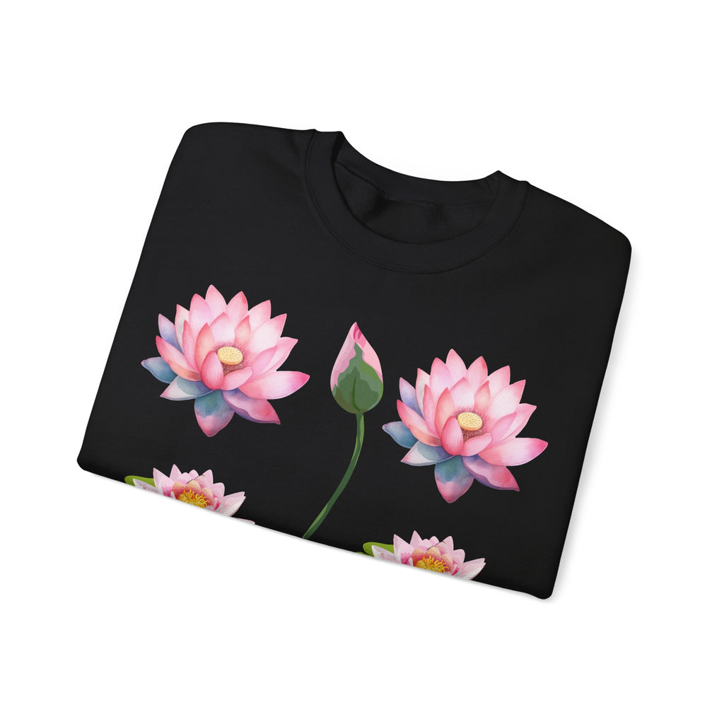 Lotus Flower Crewneck Sweatshirt — Pink Water Lily Botanical Sweatshirt