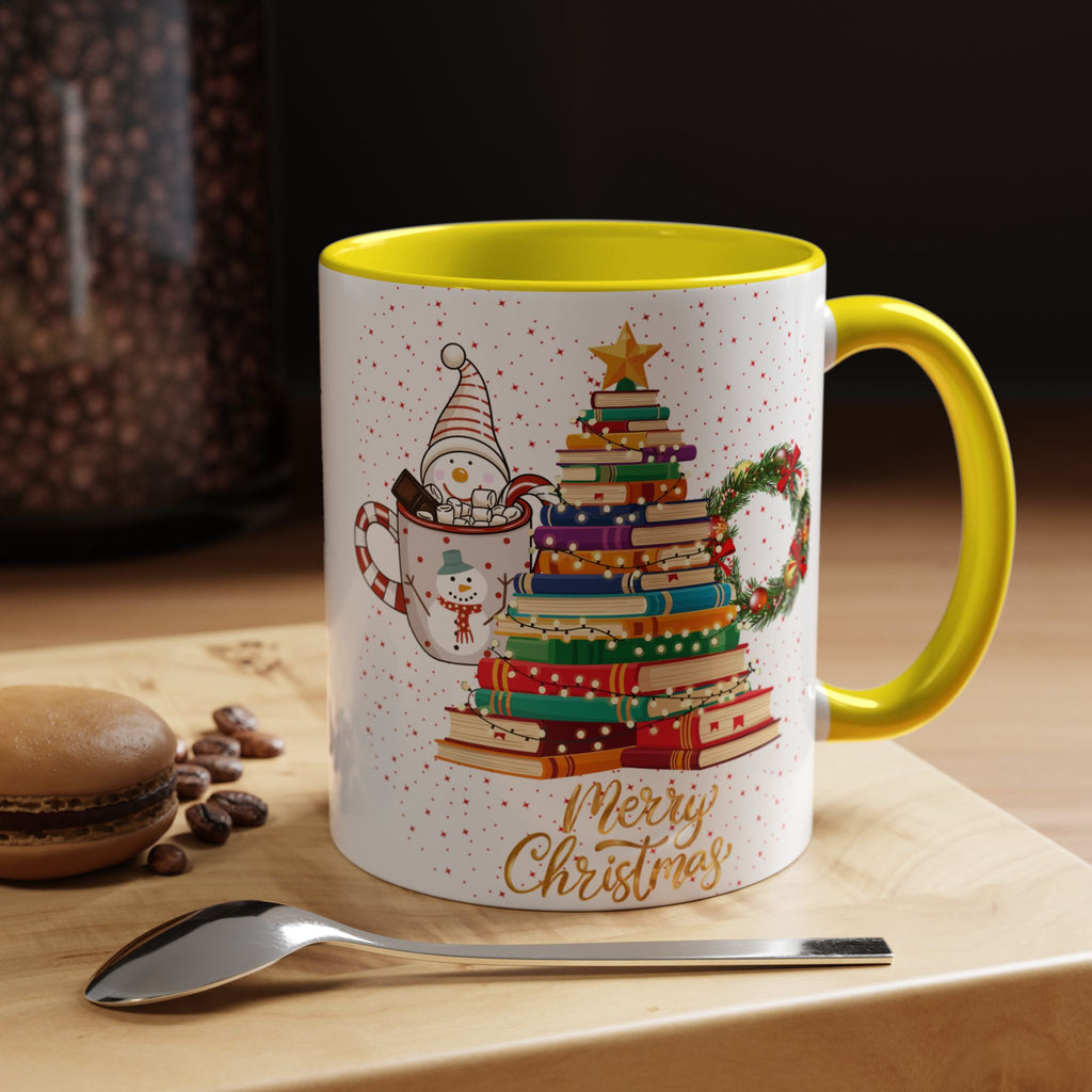 Christmas Book Tree Coffee Mug — Merry Christmas Accent Mug (11/15oz)