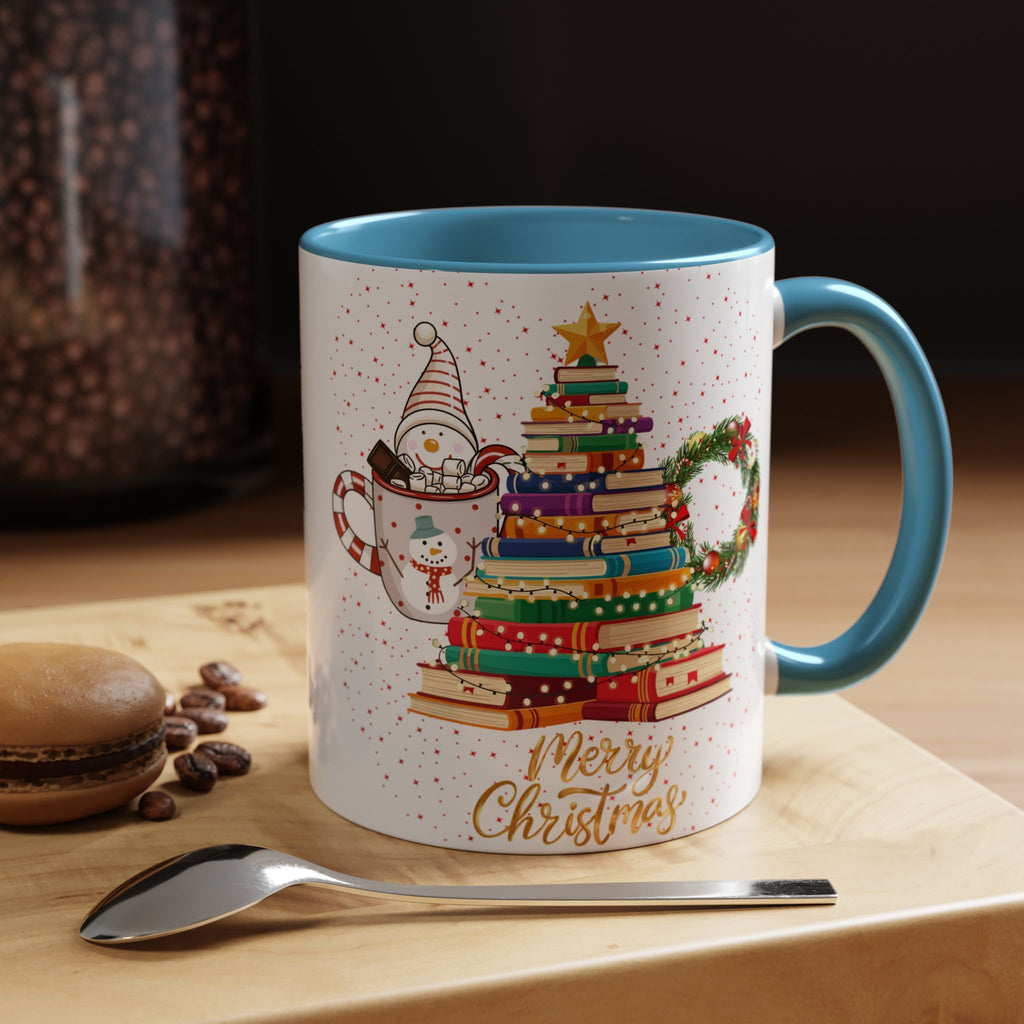 Christmas Book Tree Coffee Mug — Merry Christmas Accent Mug (11/15oz)