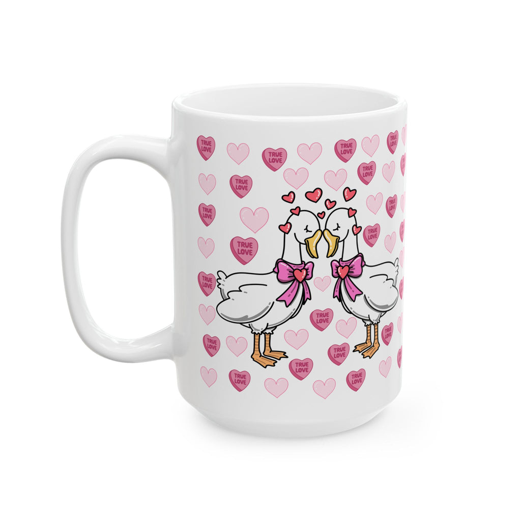 Valentine Stork Ceramic Mug – 'Tiny Feet' Heart Pattern (11oz/15oz)