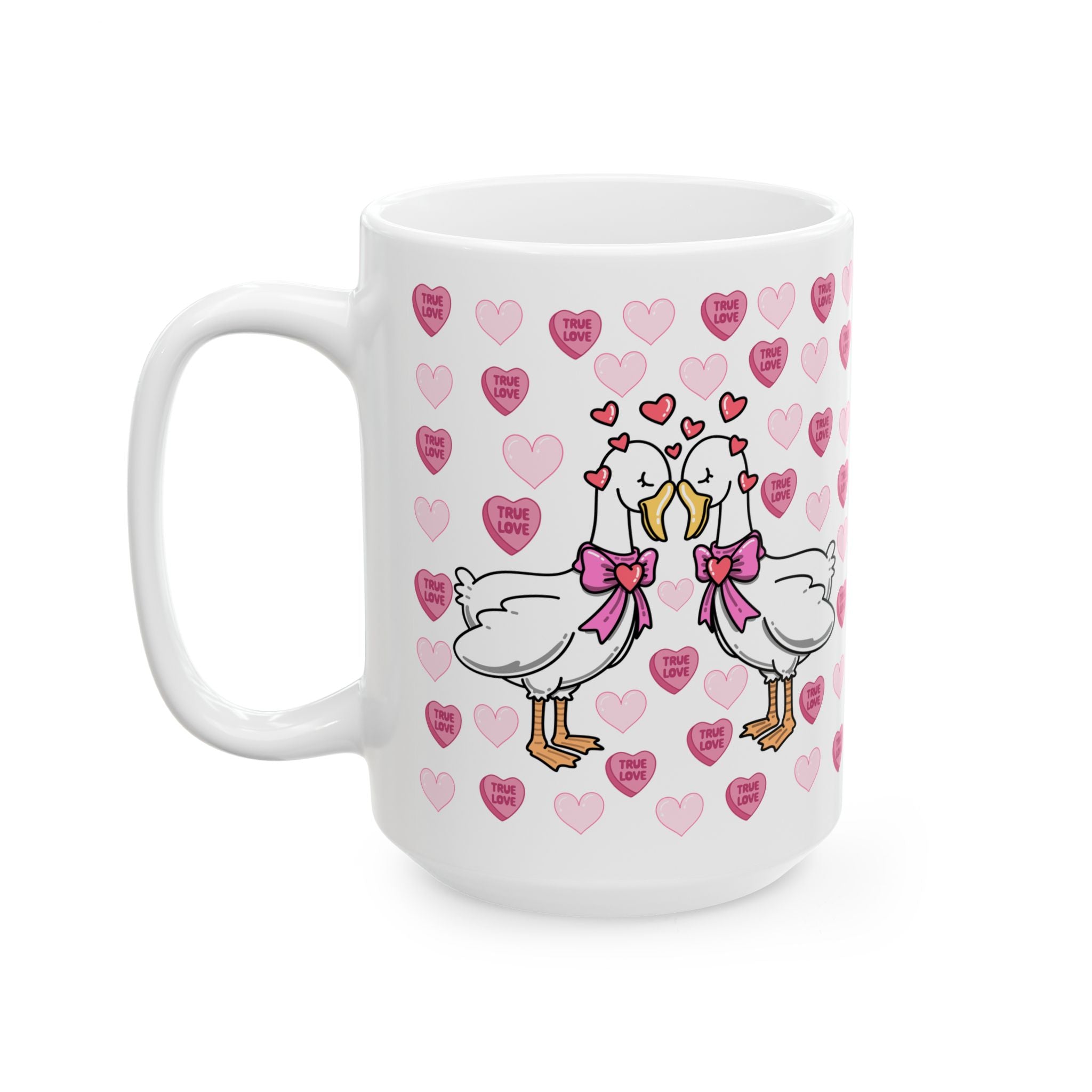 Valentine Stork Ceramic Mug – 'Tiny Feet' Heart Pattern (11oz/15oz)