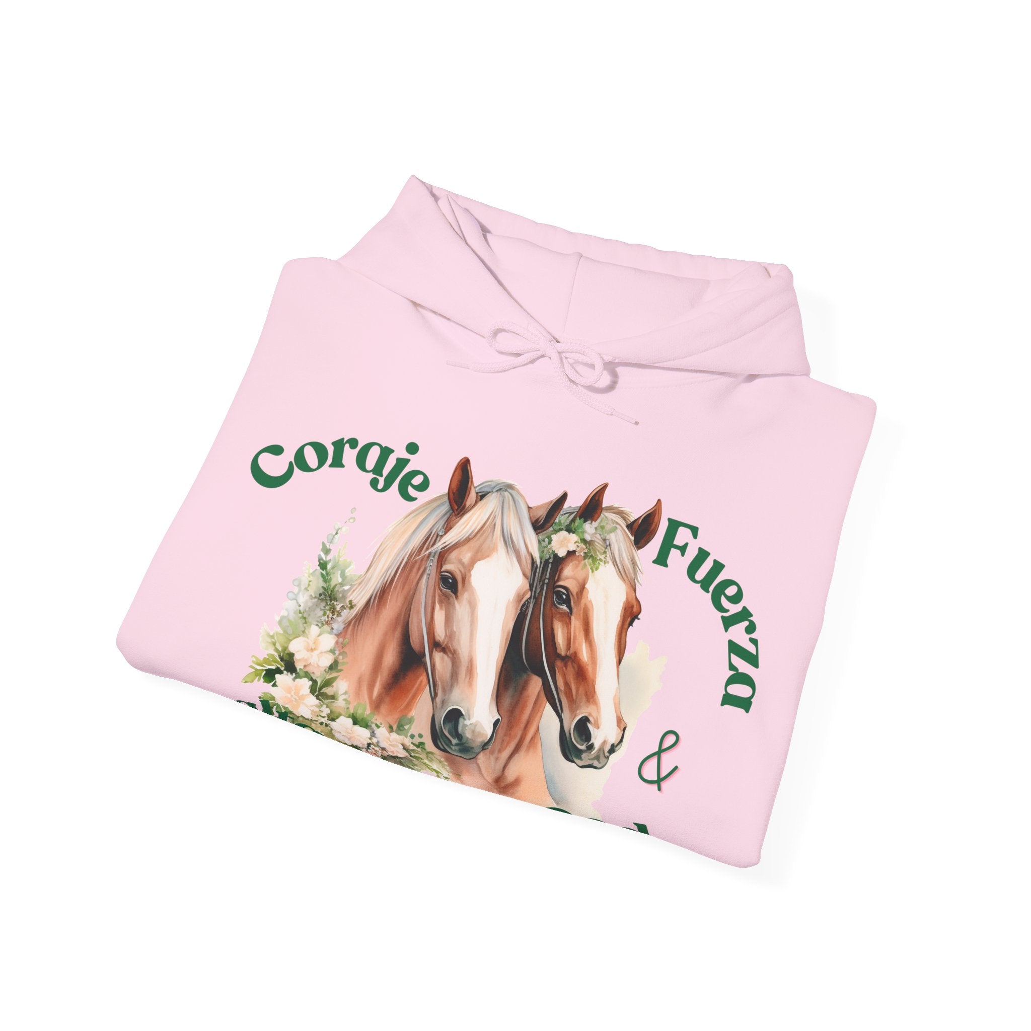Equine Spirit Hooded Sweatshirt - Courage, Strength, Love, Gift for Horse Lovers, Cozy Wear, Equestrian Apparel, Motivational Sweatshirt
