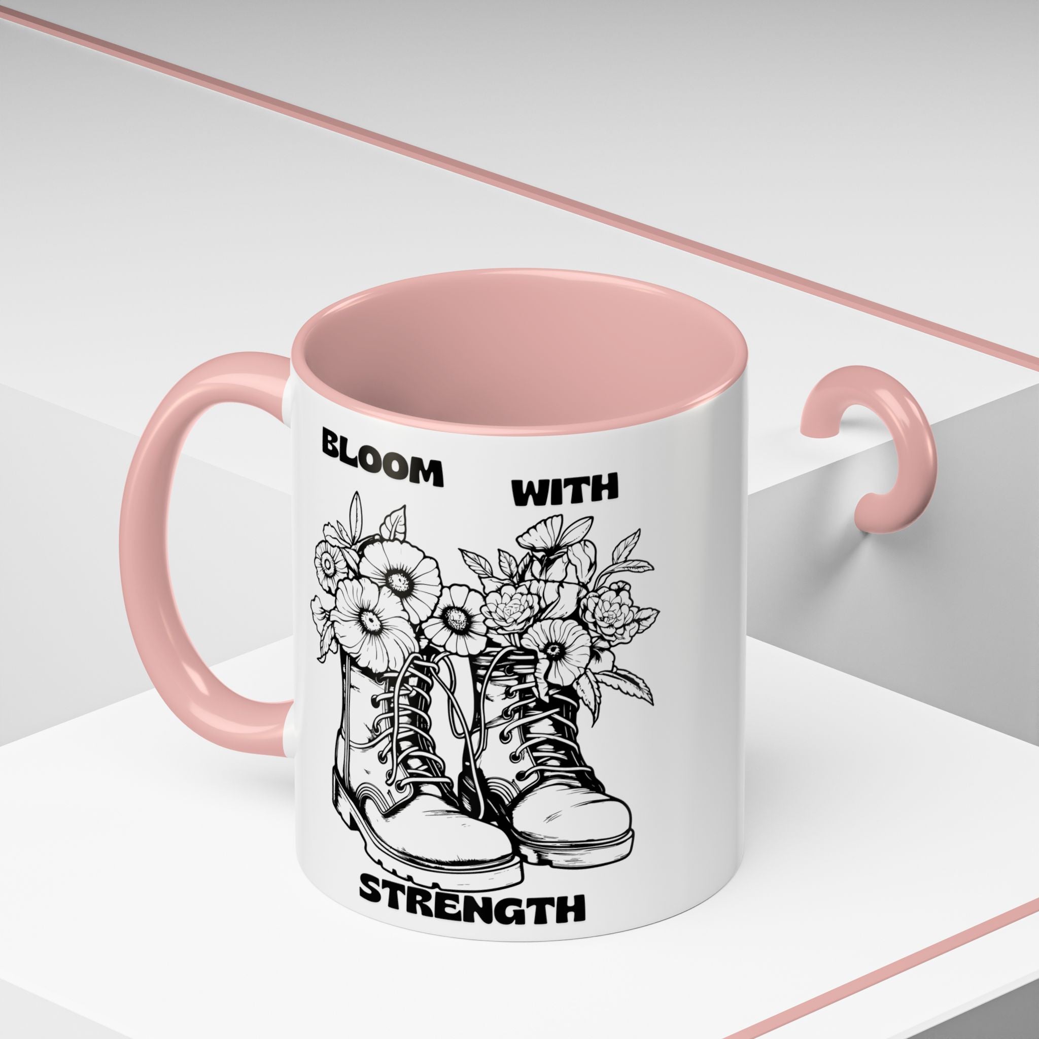 Bloom With Strength Coffee Mug — Floral Boots Inspirational Accent Mug (11/15oz)