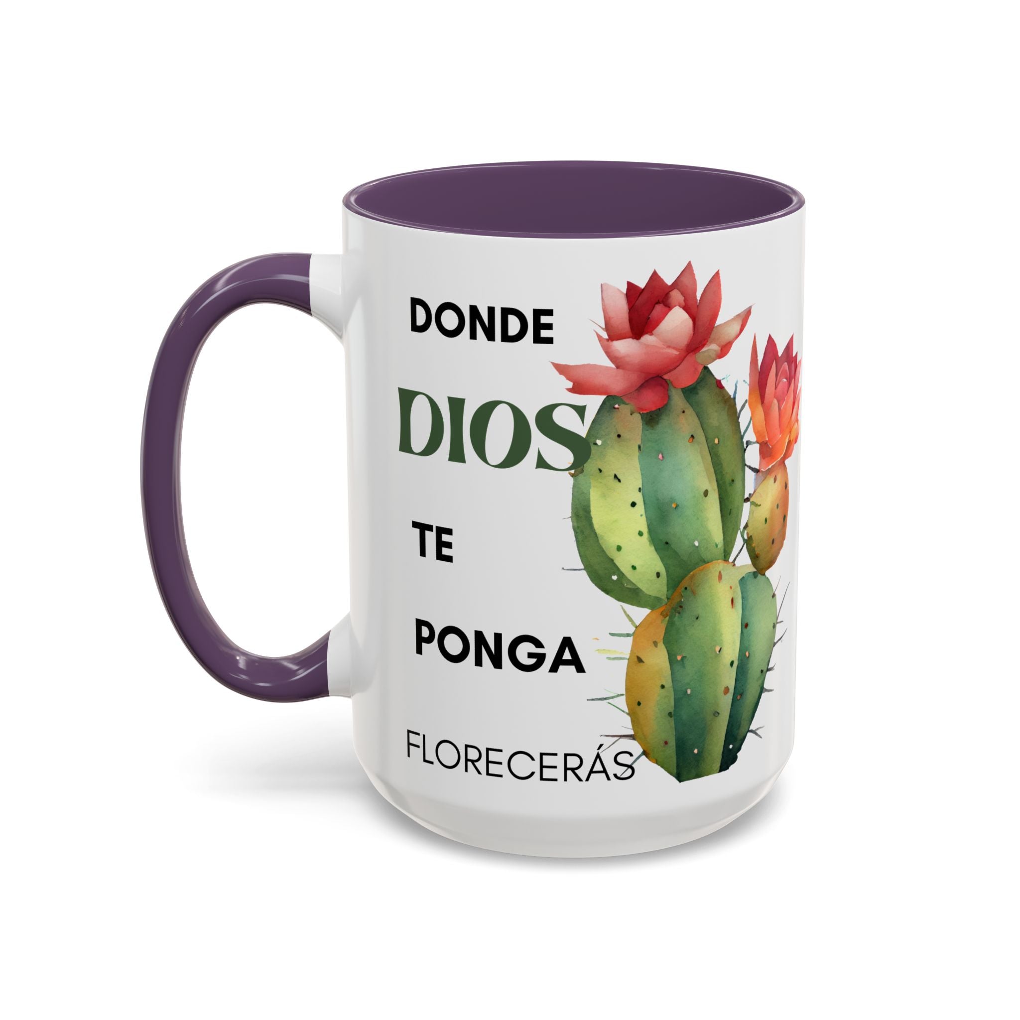Cactus Floral Accent Coffee Mug – ‘Donde Dios Te Ponga Florecerás’ Spanish Inspirational Mug