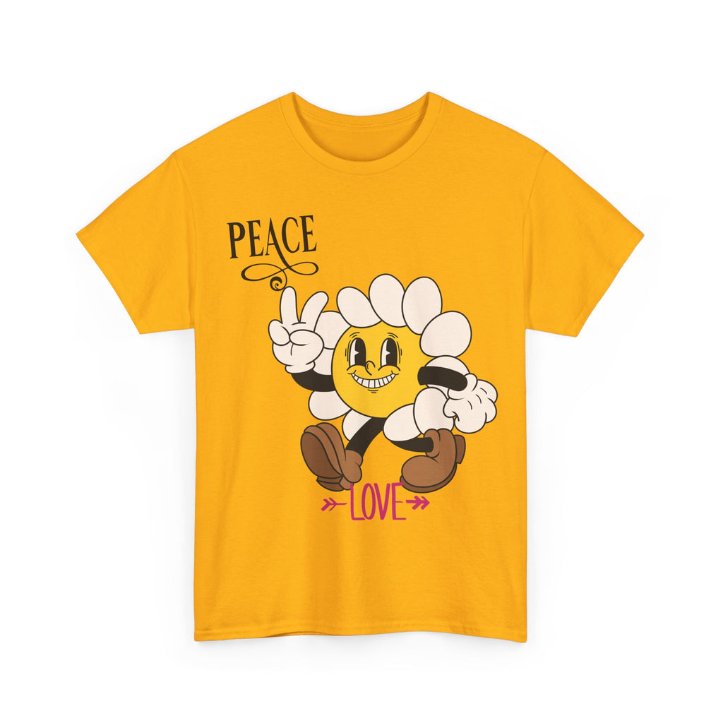 Peace & Love Daisy Character T-Shirt — Retro Smiley Flower Tee