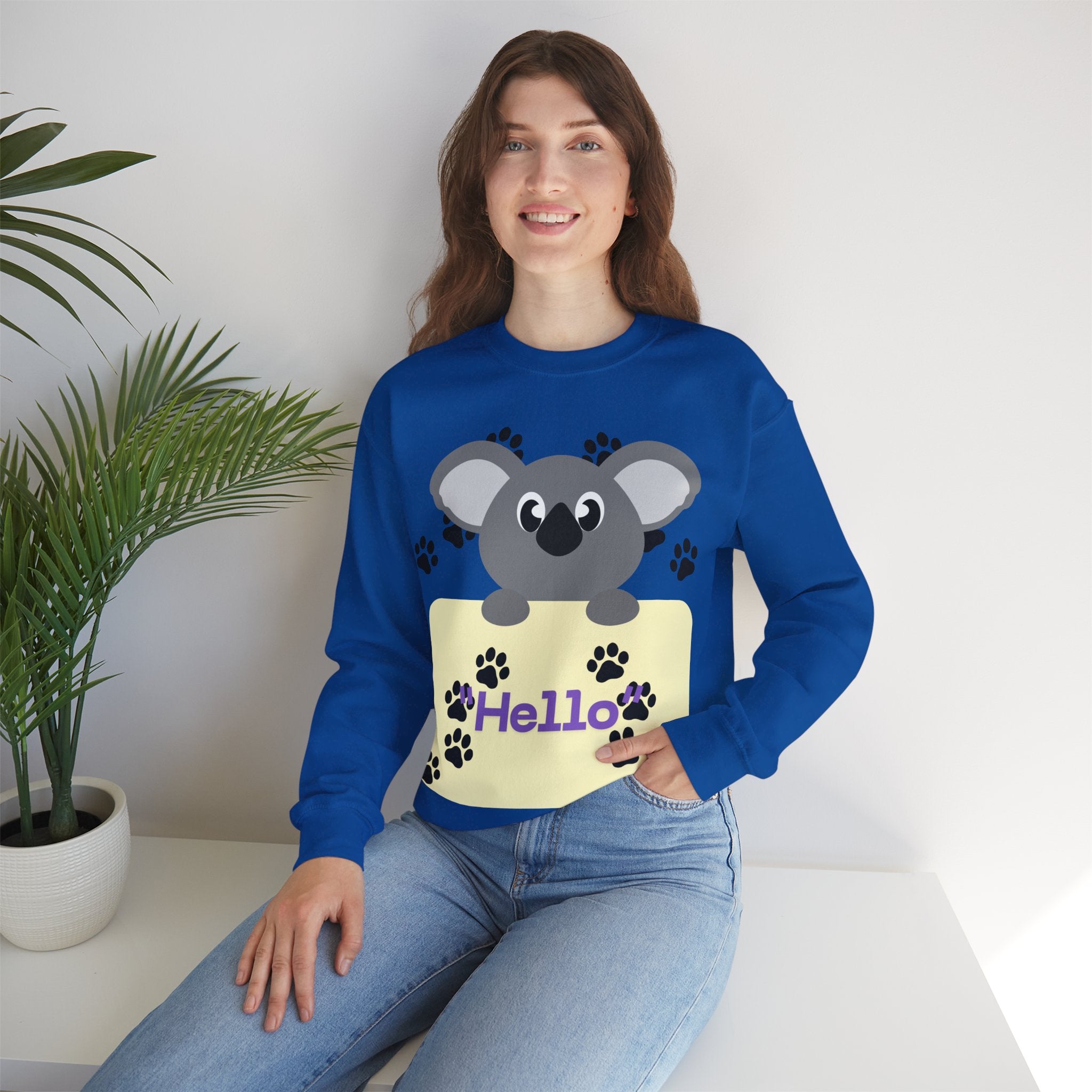 Cute Koala Hello Sweatshirt, Unisex Cozy Crewneck, Pet Lover Gift, Animal Lover Apparel, Fun Casual Wear, Cute Graphic Sweater
