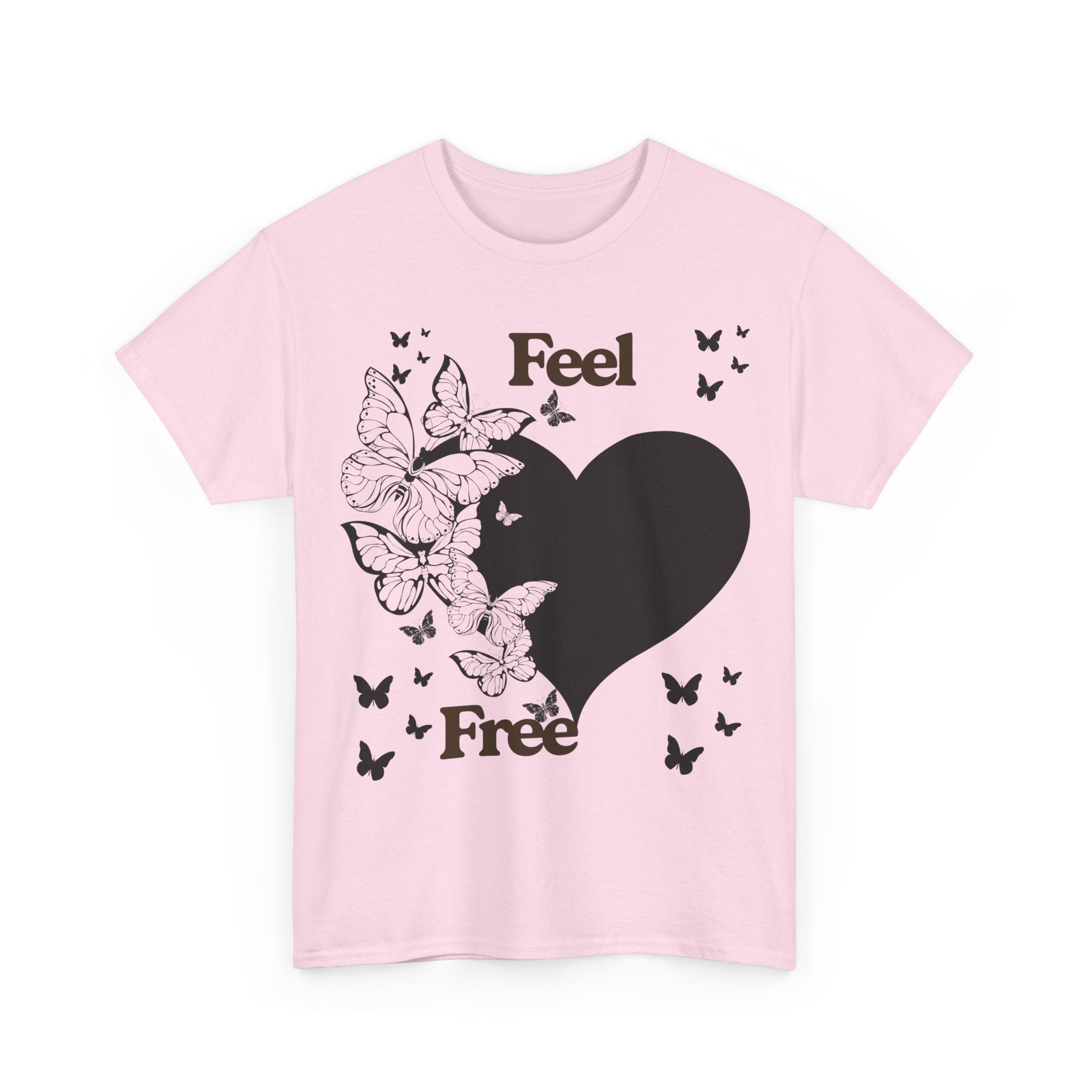 Butterfly Heart Unisex Heavy Cotton Tee, Feel Free Shirt, Nature Lover Gift, Casual Wear, Spring Fashion, Butterfly Design Tee