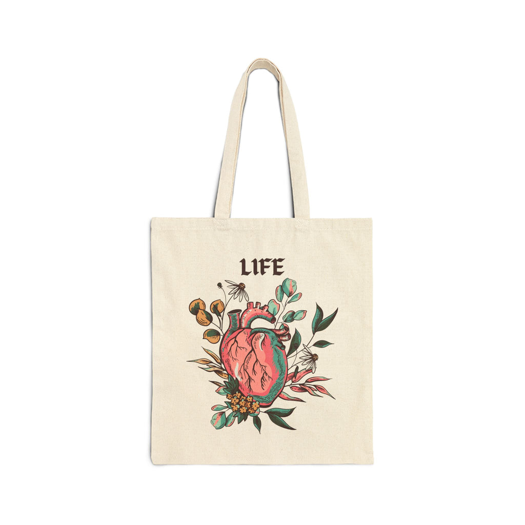 Tote Bag - Floral Anatomical Heart 'Life' Canvas Tote