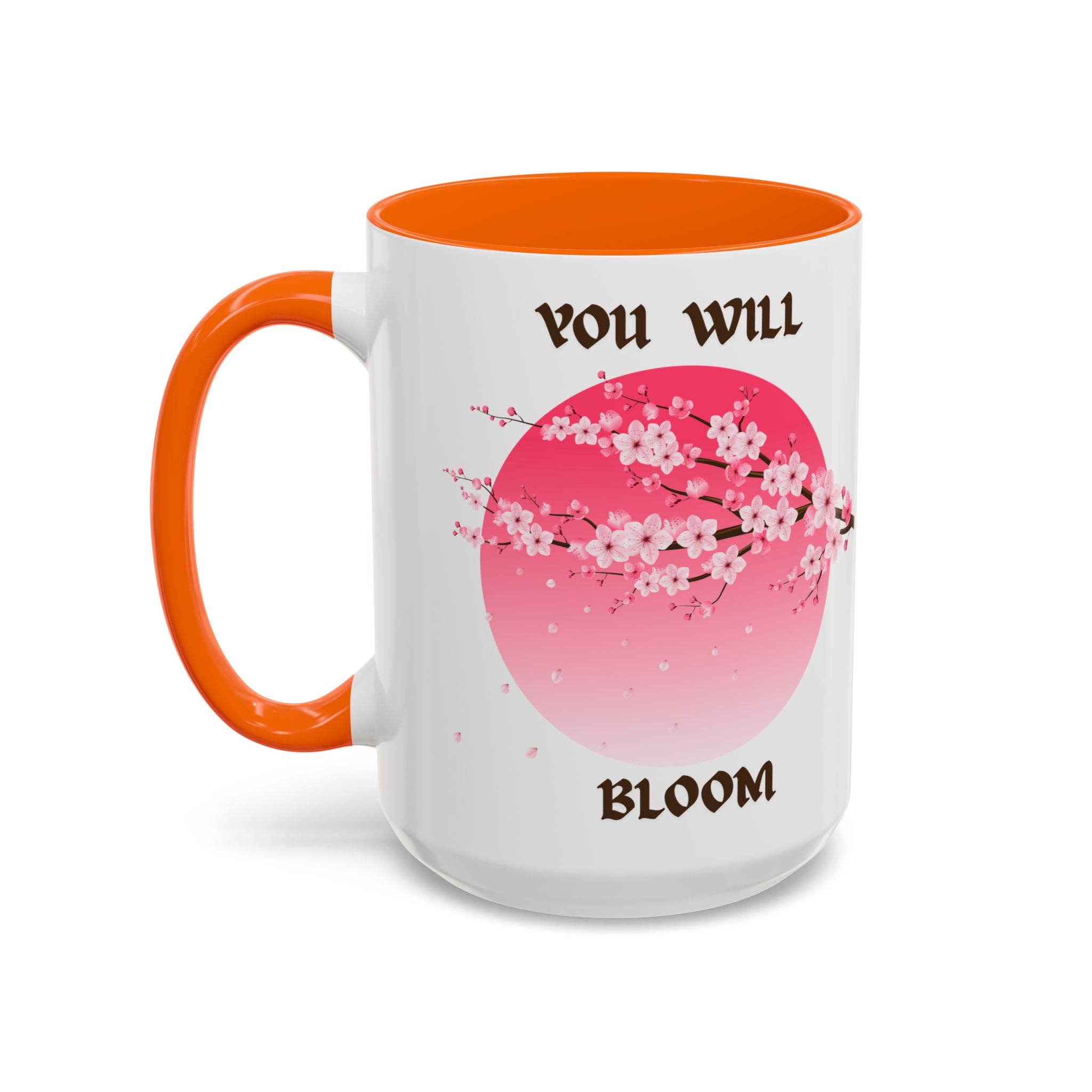 You Will Bloom Accent Coffee Mug — Cherry Blossom Inspirational 11/15oz