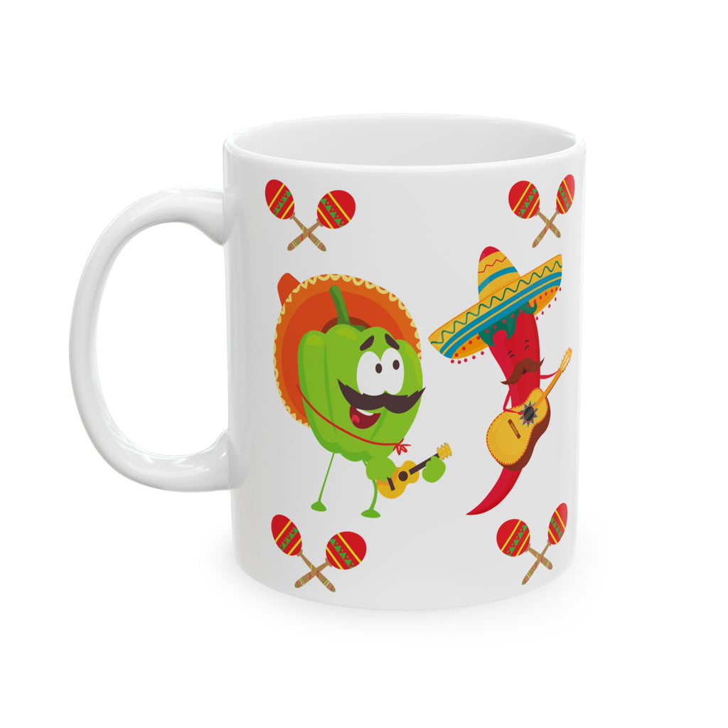 Fiesta Food Characters Ceramic Mug — Mexican Maracas & Guitar 11oz/15oz