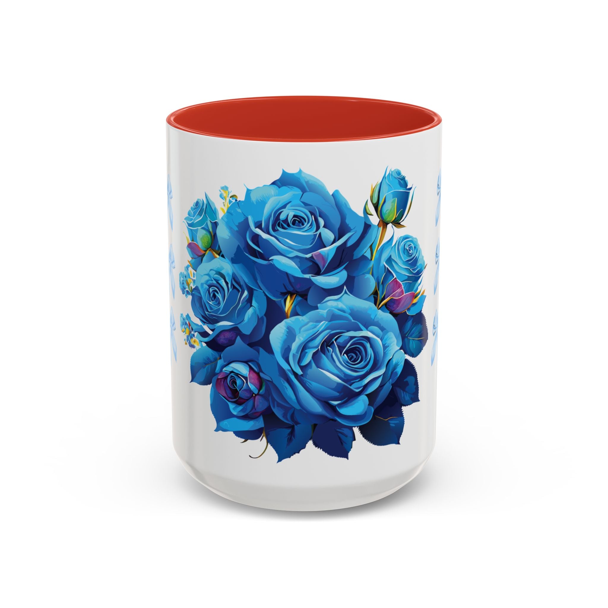 Blue Rose Accent Coffee Mug – Floral Bouquet Design (11/15 oz)