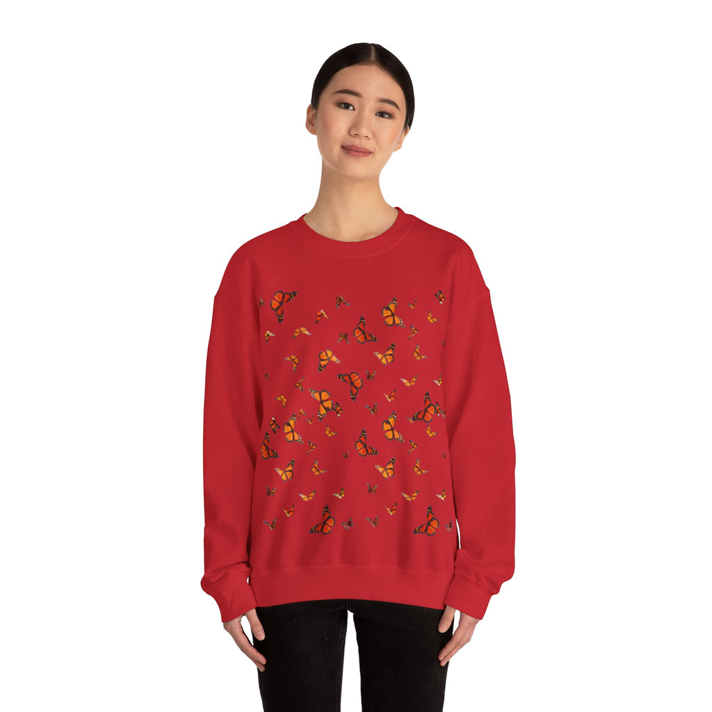 Butterfly Flock Crewneck Sweatshirt — Orange Monarchs Graphic