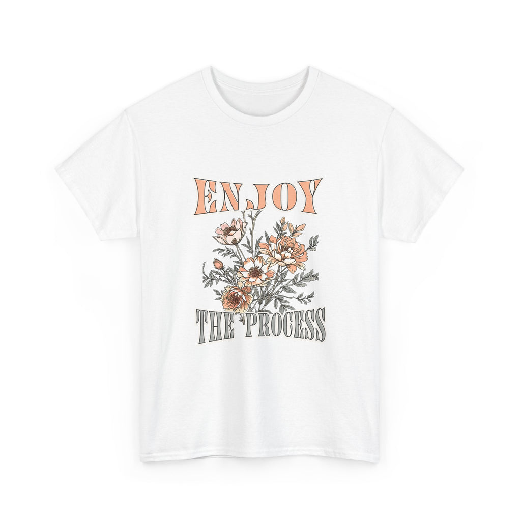 Unisex Heavy Cotton Tee - Enjoy the Process Floral Shirt, Gifts for Her, Motivational Tee, Casual Wear, Nature Lovers T-Shirt