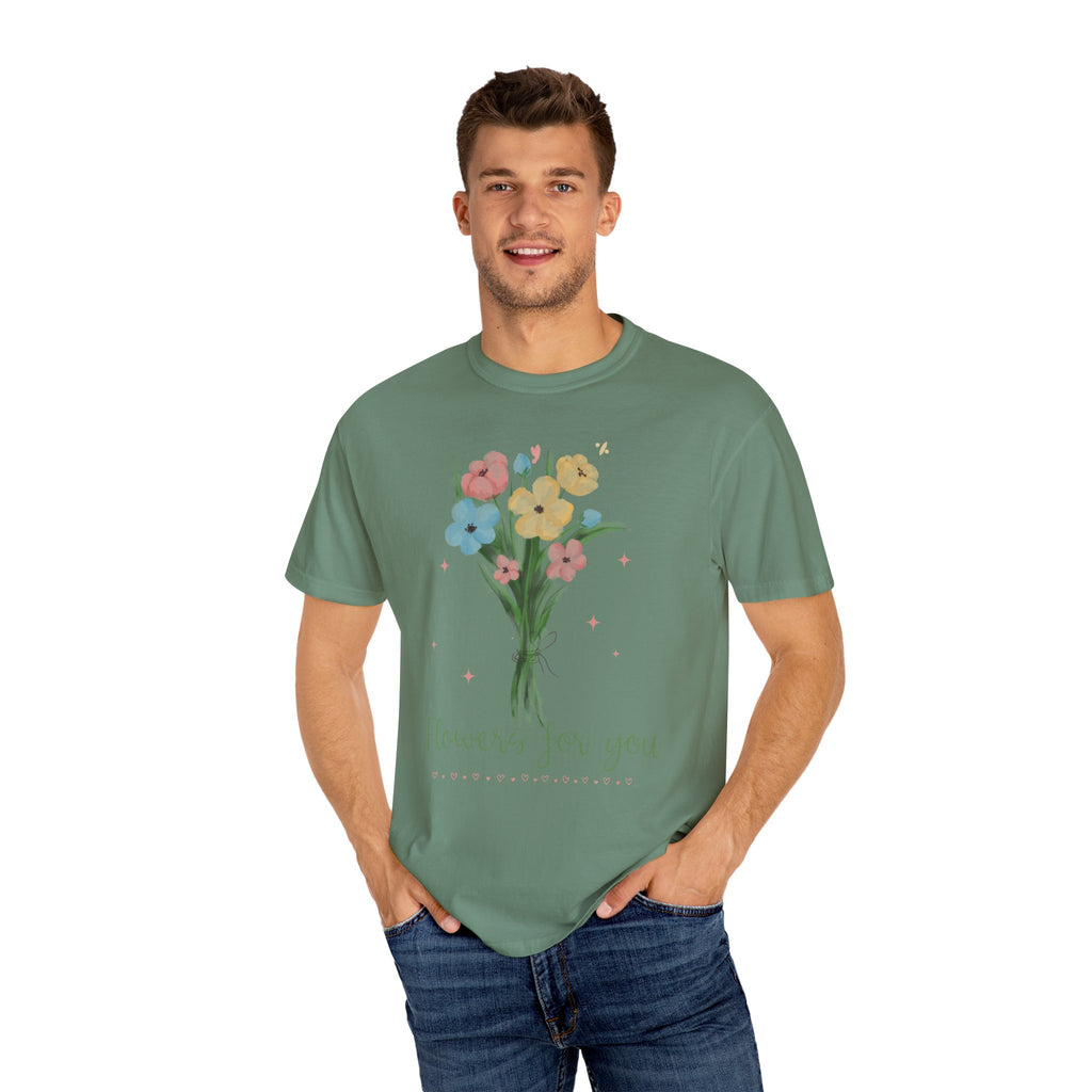 Flower Bouquet Unisex Garment-Dyed T-shirt, Spring Gift, Casual Wear, Floral Tee, Mother's Day Top, Gardening Shirt