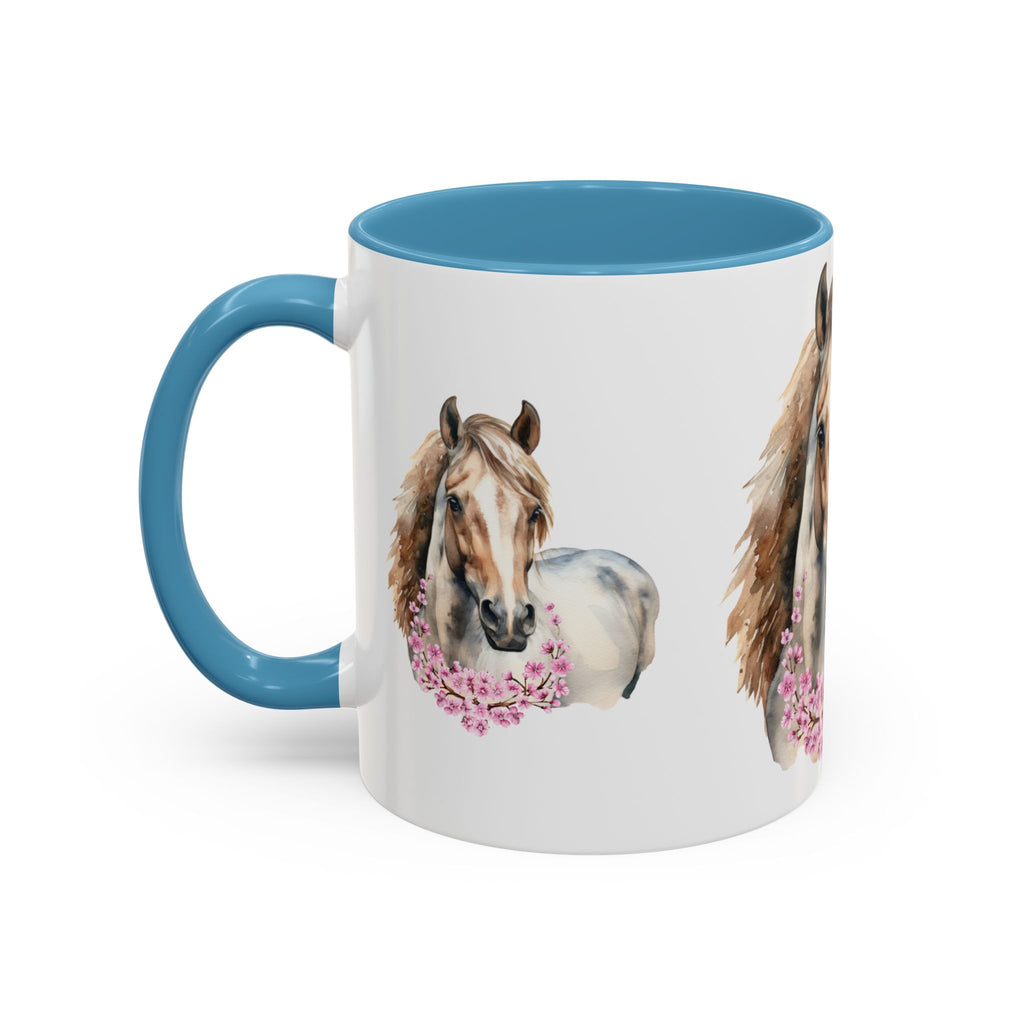 Horse Portrait Accent Coffee Mug — Floral Necklace Rustic Equestrian Gift (11/15oz)