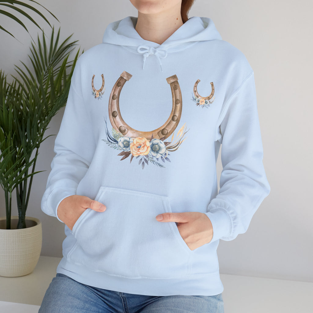 Equestrian Floral Horseshoe Hoodie, Cozy Unisex Sweatshirt, Gifts for Horse Lovers, Country Style Apparel, Birthday Gift, Festival Wear