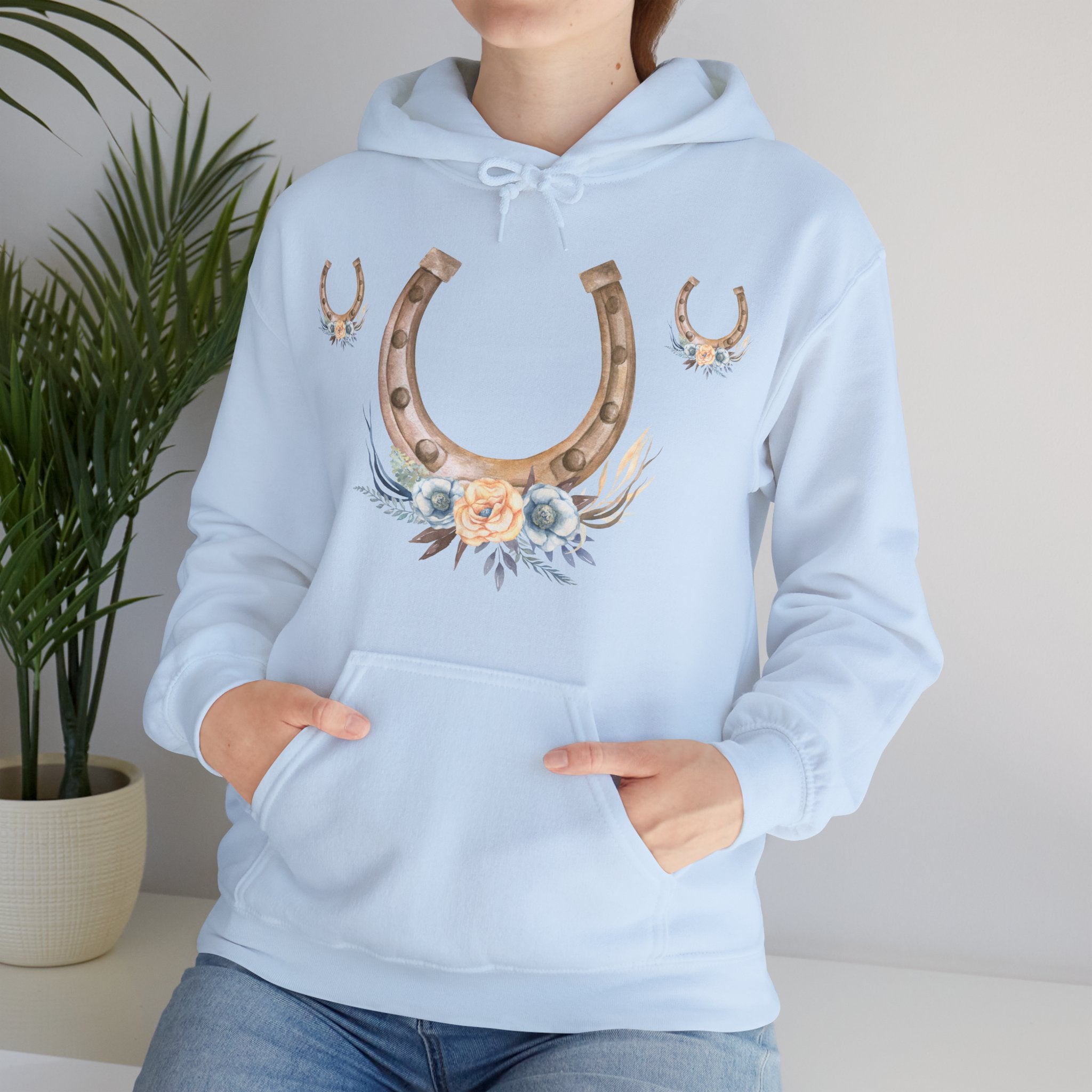 Equestrian Floral Horseshoe Hoodie, Cozy Unisex Sweatshirt, Gifts for Horse Lovers, Country Style Apparel, Birthday Gift, Festival Wear