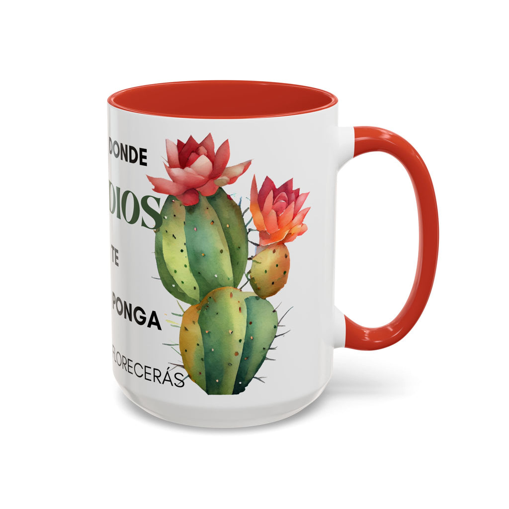 Cactus Floral Accent Coffee Mug – ‘Donde Dios Te Ponga Florecerás’ Spanish Inspirational Mug