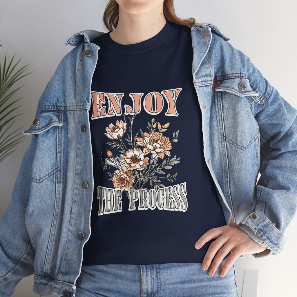 Unisex Heavy Cotton Tee - Enjoy the Process Floral Shirt, Gifts for Her, Motivational Tee, Casual Wear, Nature Lovers T-Shirt
