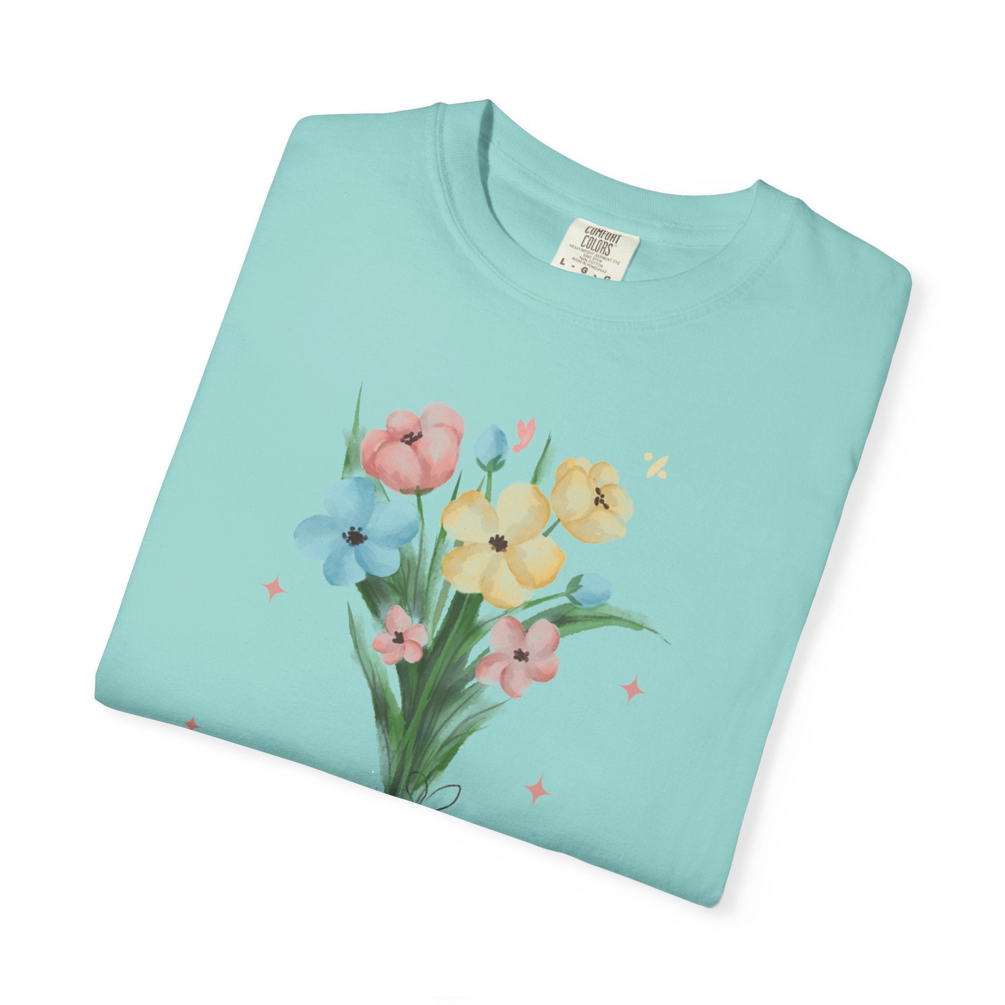 Flower Bouquet Unisex Garment-Dyed T-shirt, Spring Gift, Casual Wear, Floral Tee, Mother's Day Top, Gardening Shirt