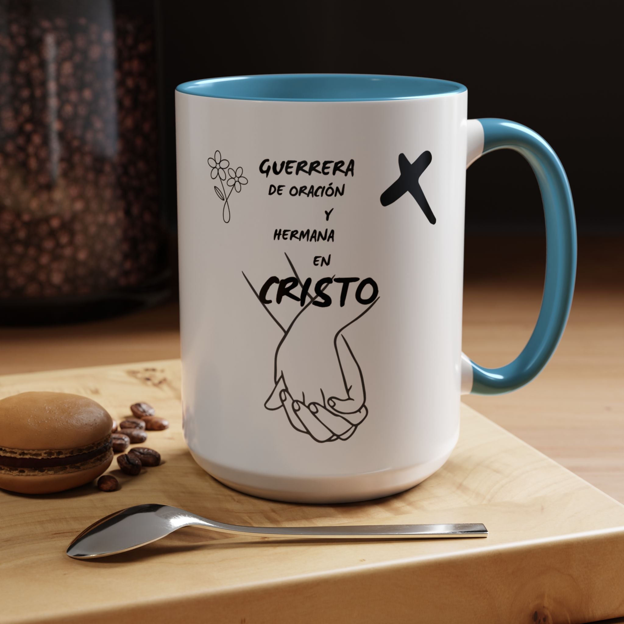 Christian Prayer Warrior Mug — "Guerrera de Oración y Hermana en Cristo" Accent Coffee Cup (11/15oz)