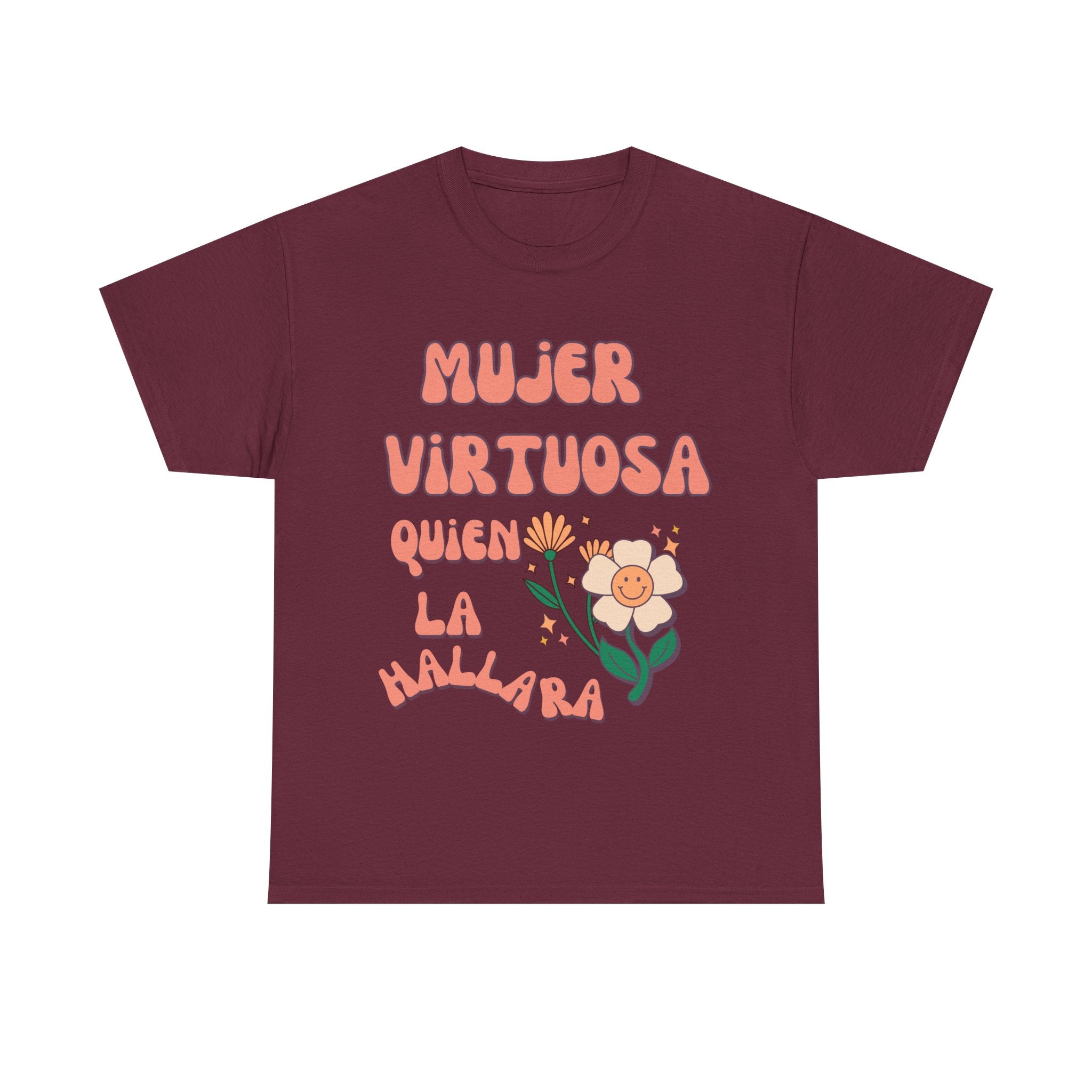Empowering Unisex Heavy Cotton Tee - 'Mujer Virtuosa' Floral Print, Inspirational Gift, Feminist T-Shirt, Everyday Wear, Motivation Tee