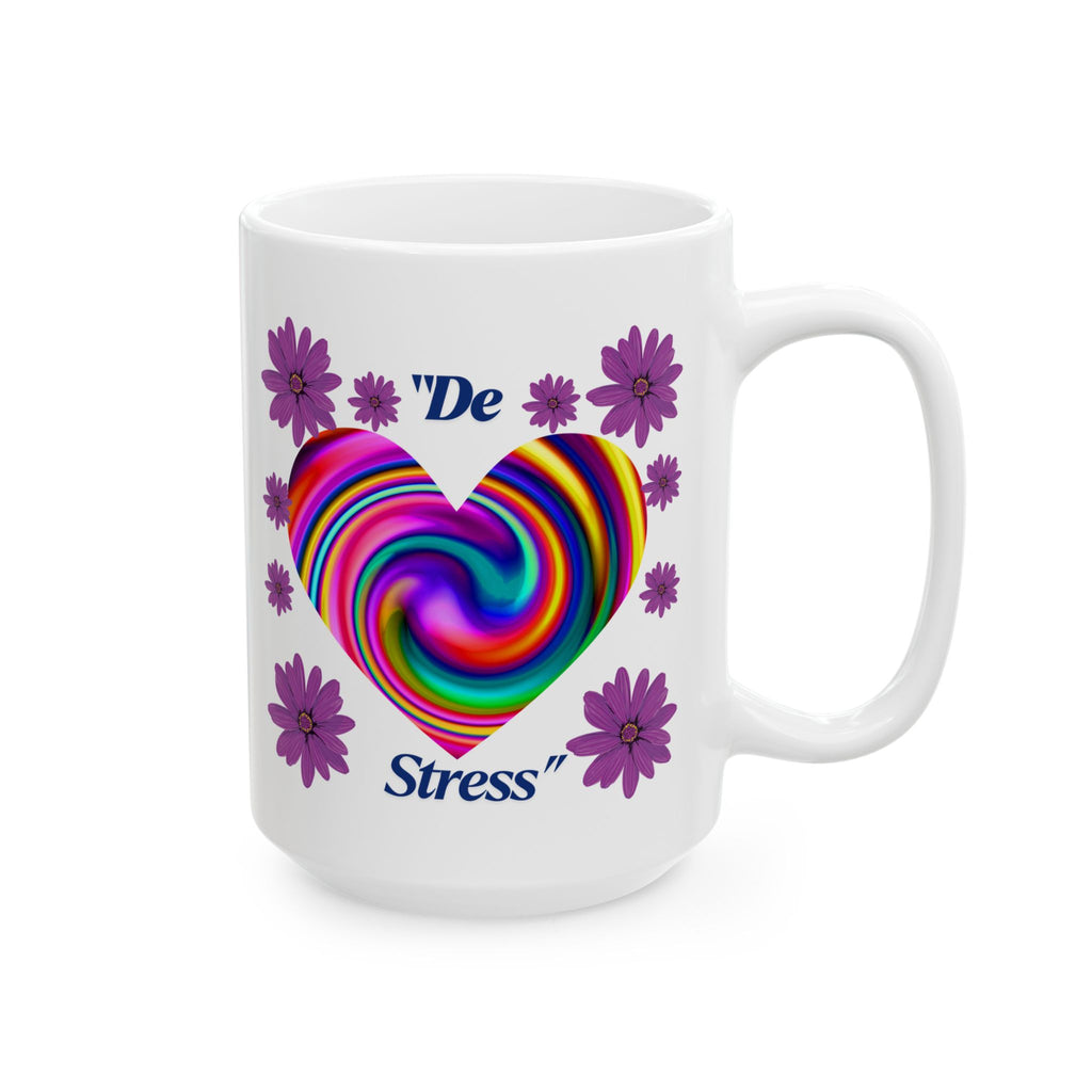 Whimsical Floral Heart Mug - Colorful Rainbow Design, Perfect for Gift, Home Office, Coffee Lovers, Tea Enthusiasts