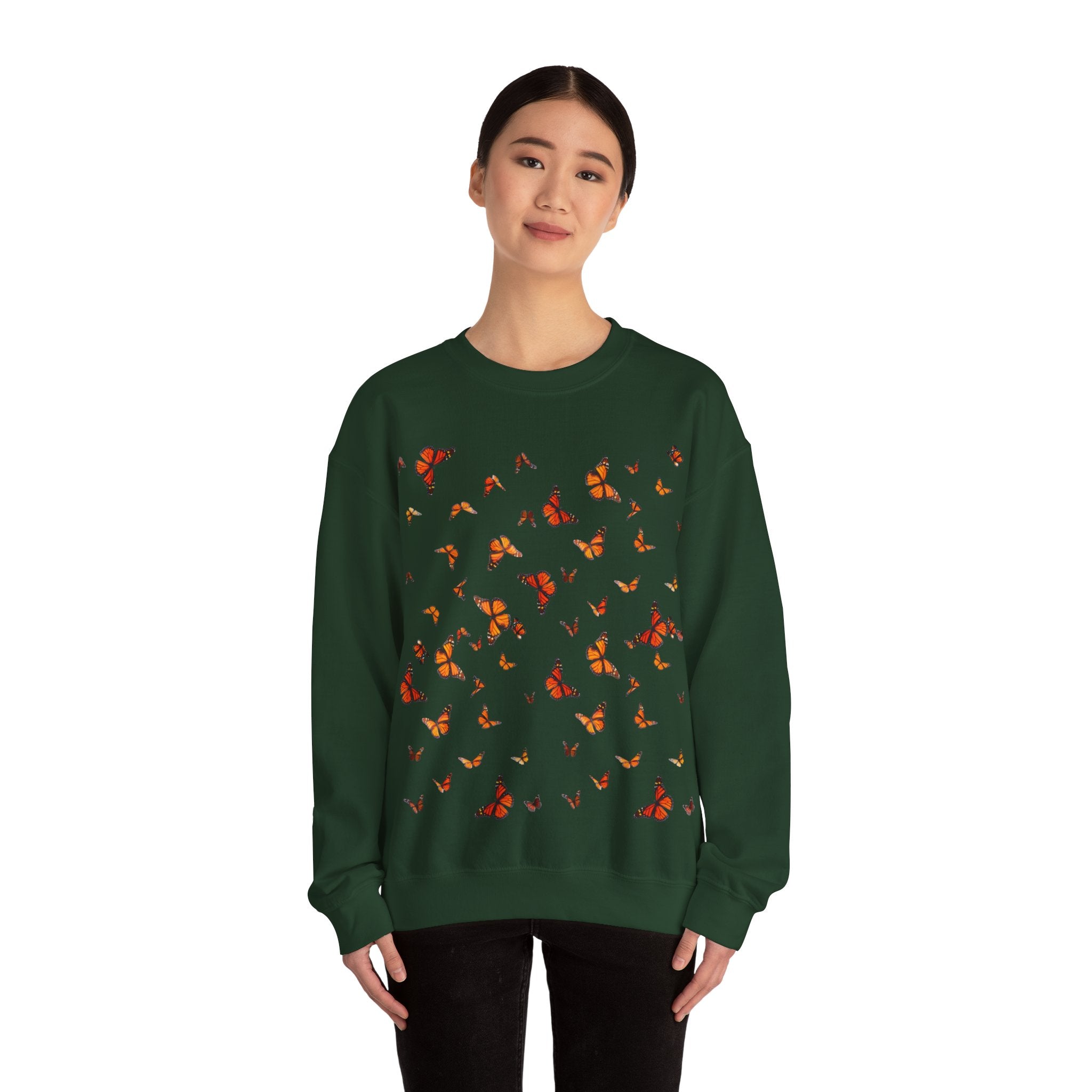 Butterfly Flock Crewneck Sweatshirt — Orange Monarchs Graphic