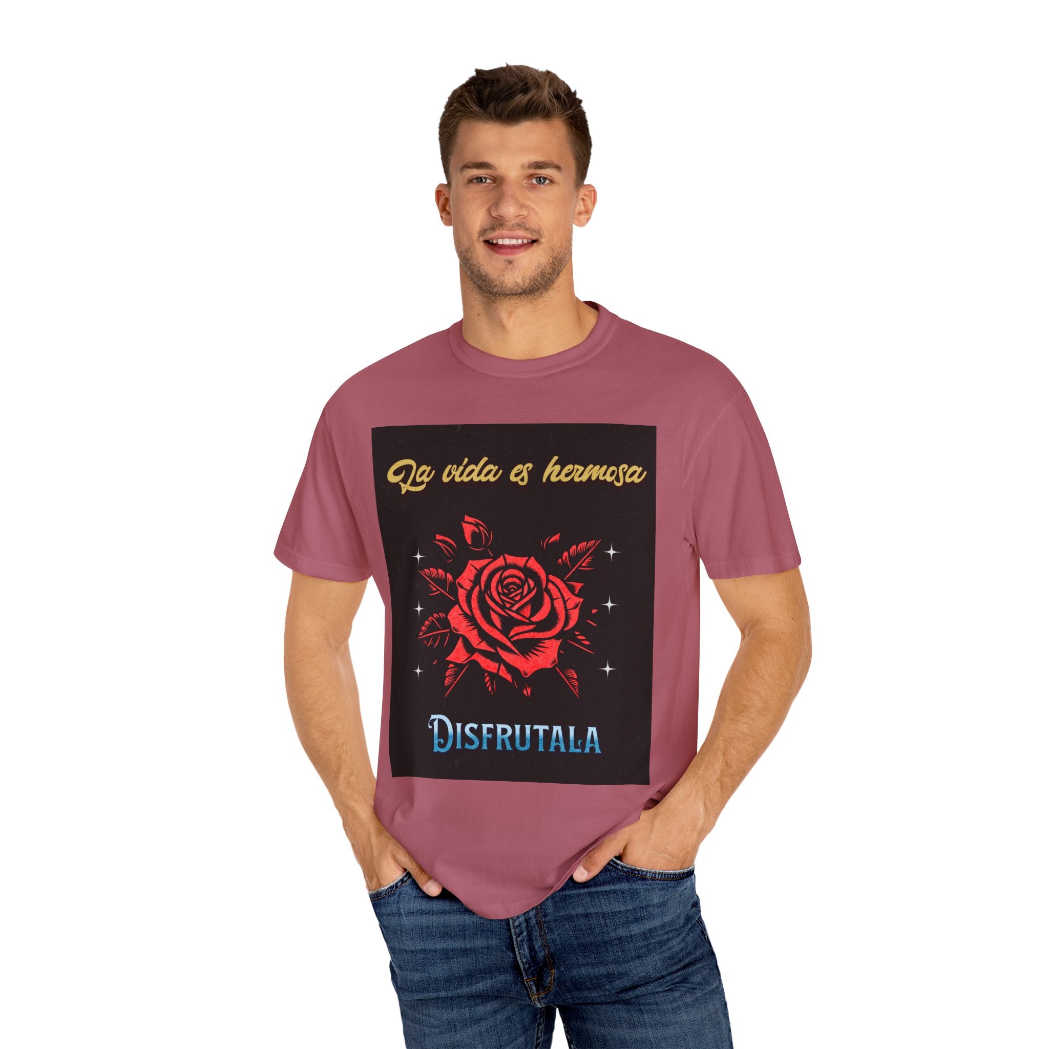 Vibrant Graphic Tee - 'La Vida es Hermosa' Rose Design, Unisex Cotton T-shirt, Gift for Friends, Positive Vibes, Casual Wear, Summer Style