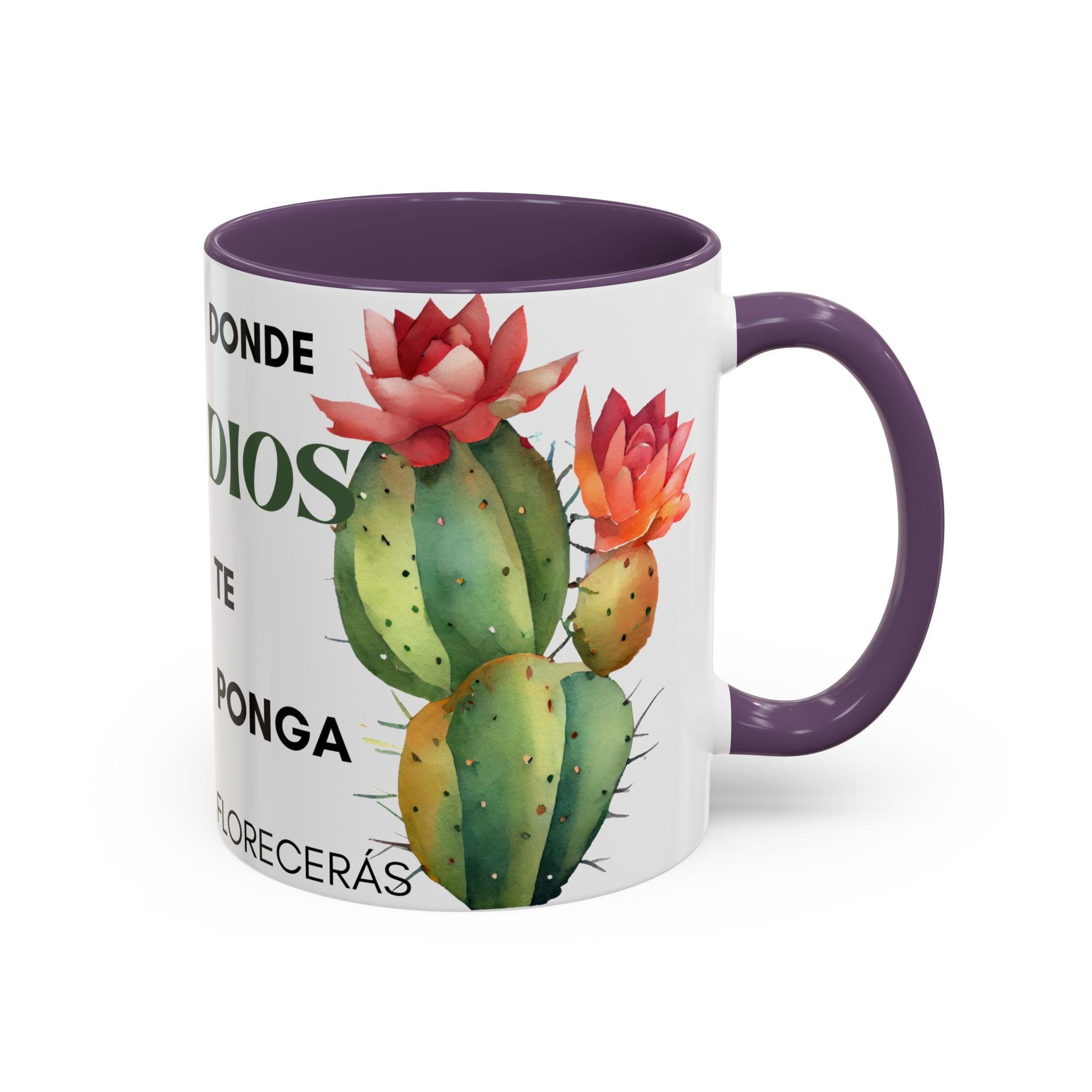 Cactus Floral Accent Coffee Mug – ‘Donde Dios Te Ponga Florecerás’ Spanish Inspirational Mug