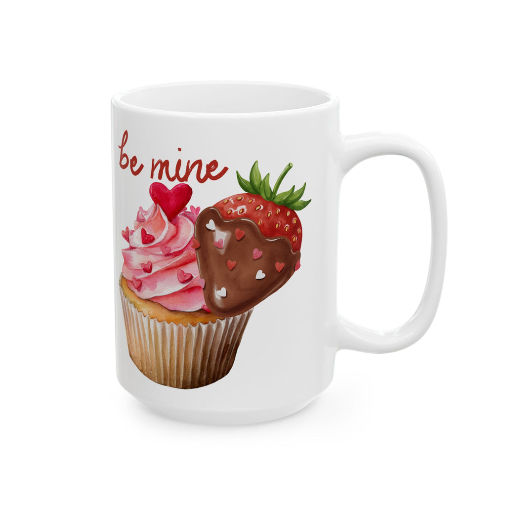 Valentine’s Dessert Mug – 'Be My Sweet' Chocolate-Covered Strawberry & Cupcake Ceramic Coffee Mug
